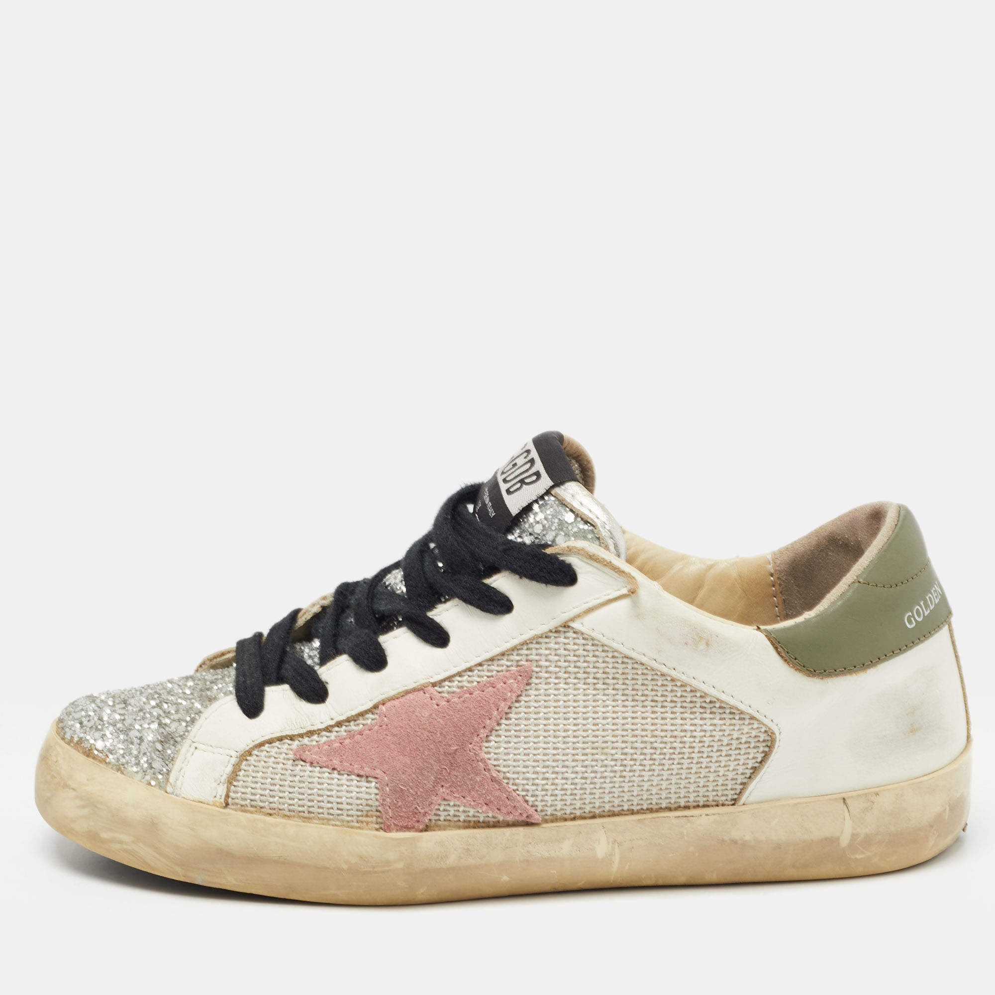 Golden Goose Multicolor Glitter and Leather Superstar Low Top  Sneakers Size 36
