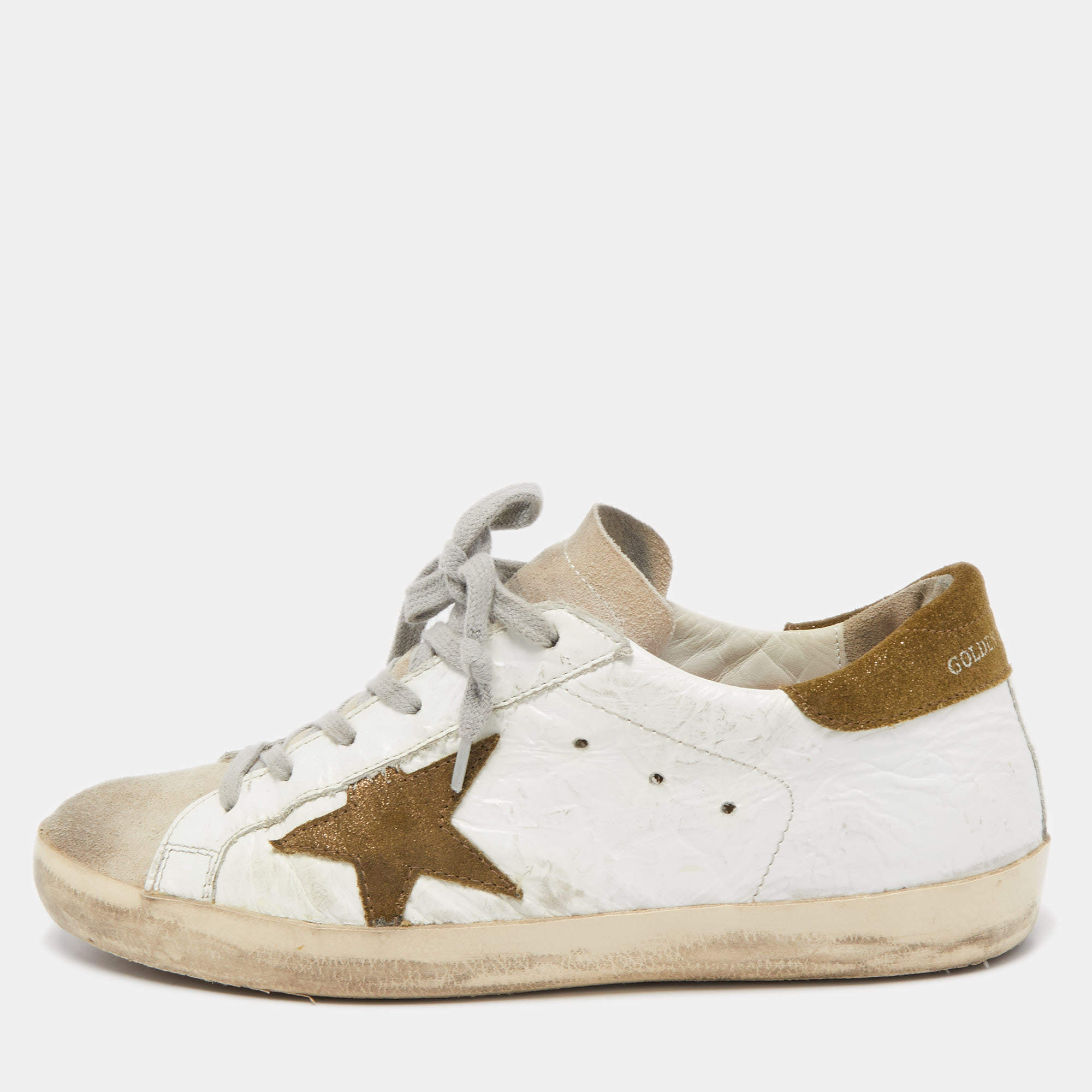Pre Owned Golden Goose White Leather Superstar Sneakers Size 38