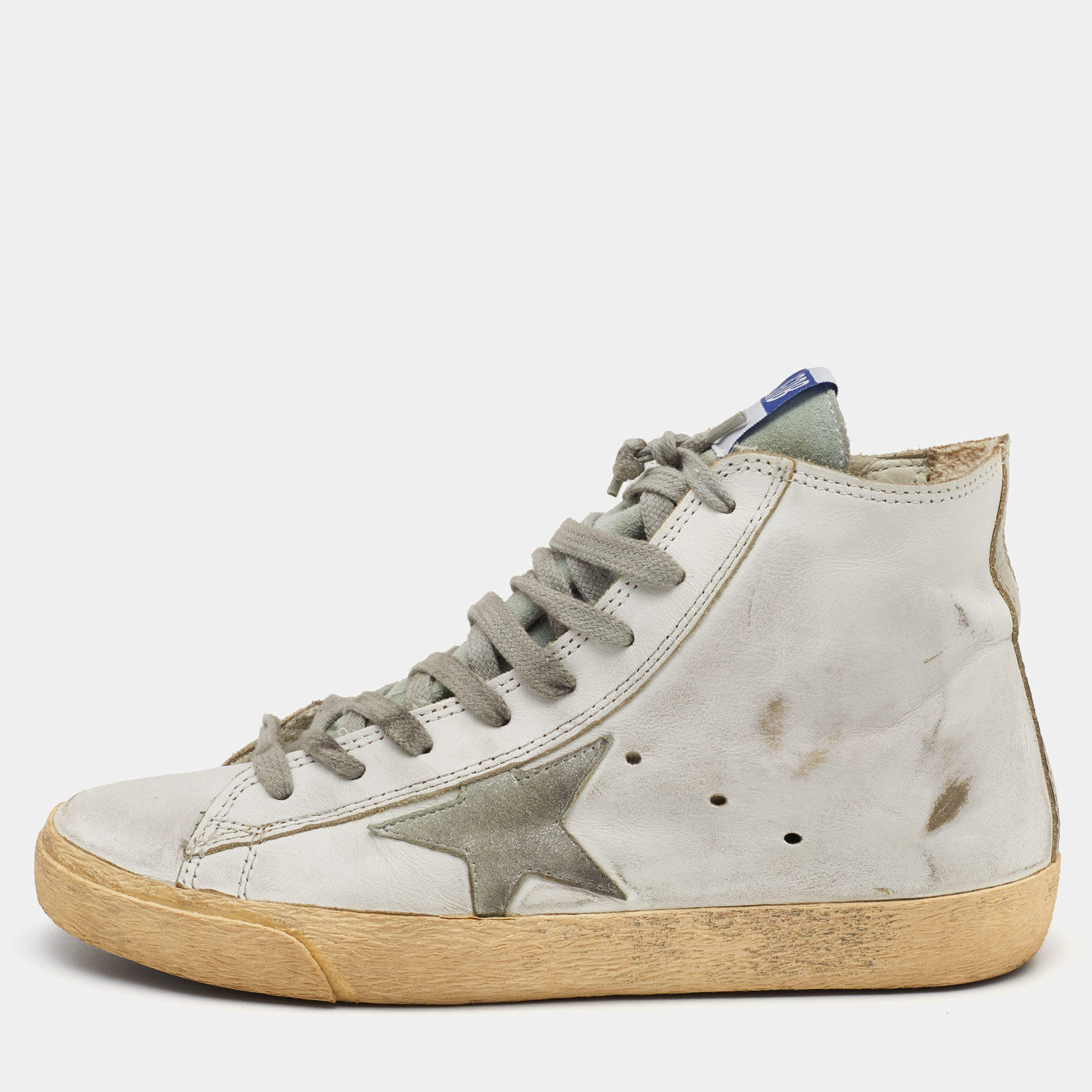 Pre Owned Golden Goose White Leather and Suede Francy Sneakers Size 37
