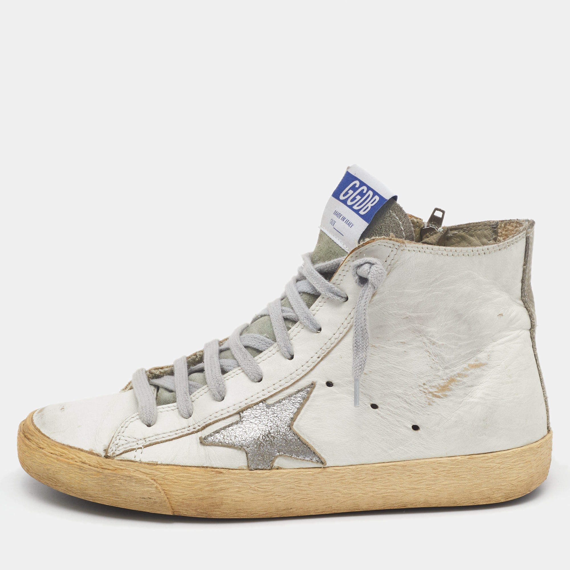 Pre Owned Golden Goose White Leather Francy Sneakers Size 37