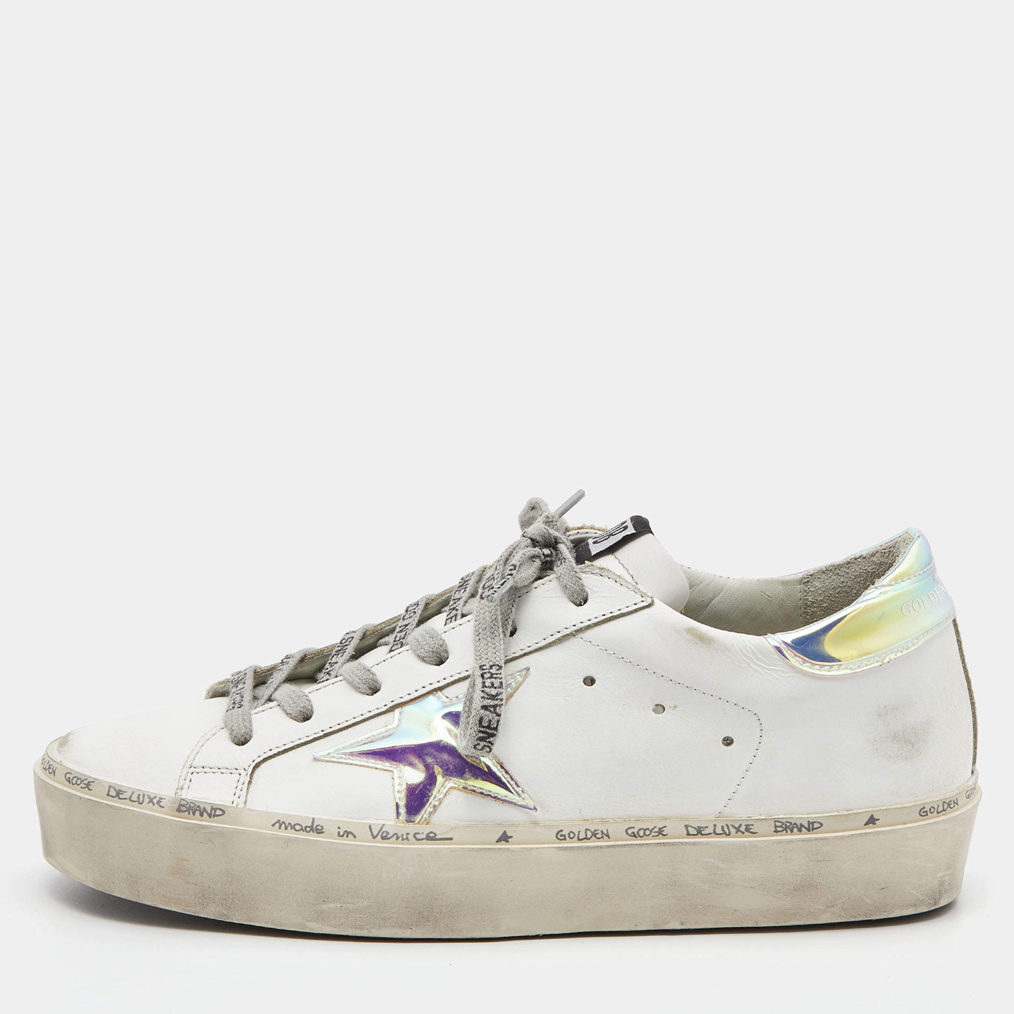 Golden Goose White Leather Hi Star Low Top Sneakers Size 38 