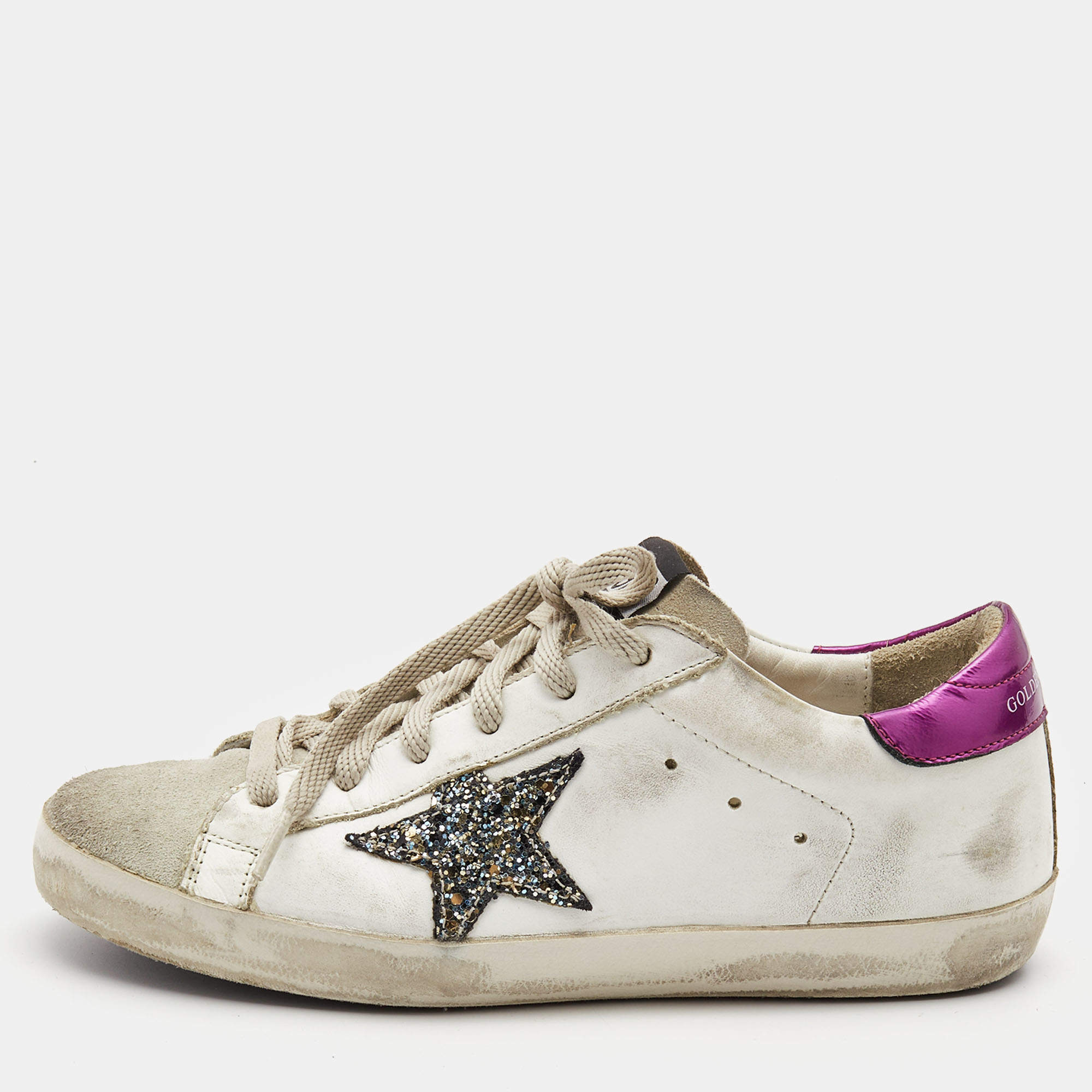 Pre Owned Golden Goose Tricolor Leather and Suede Superstar Sneakers Size 38