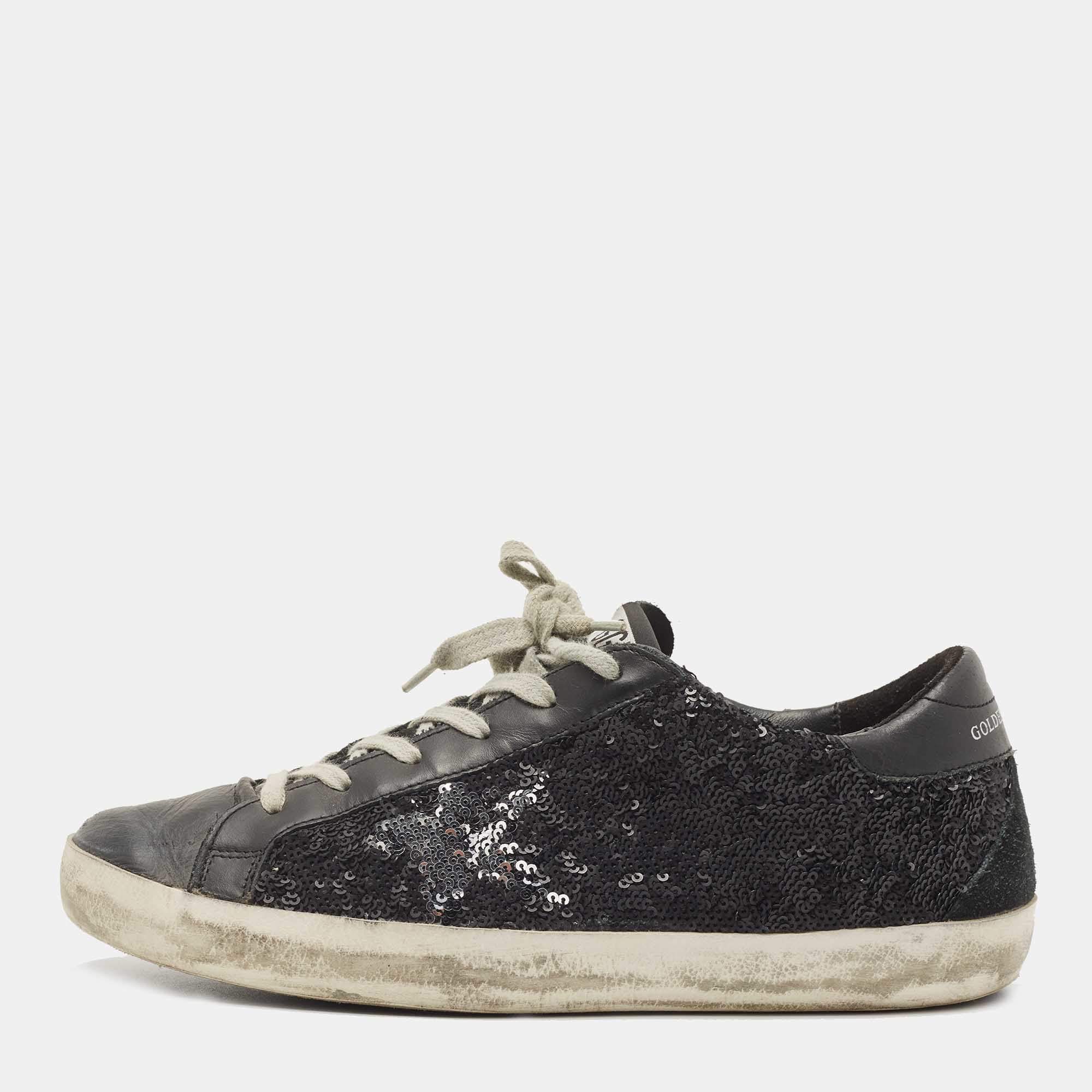 Pre Owned Golden Goose Black Leather Superstar Sneakers Size 39