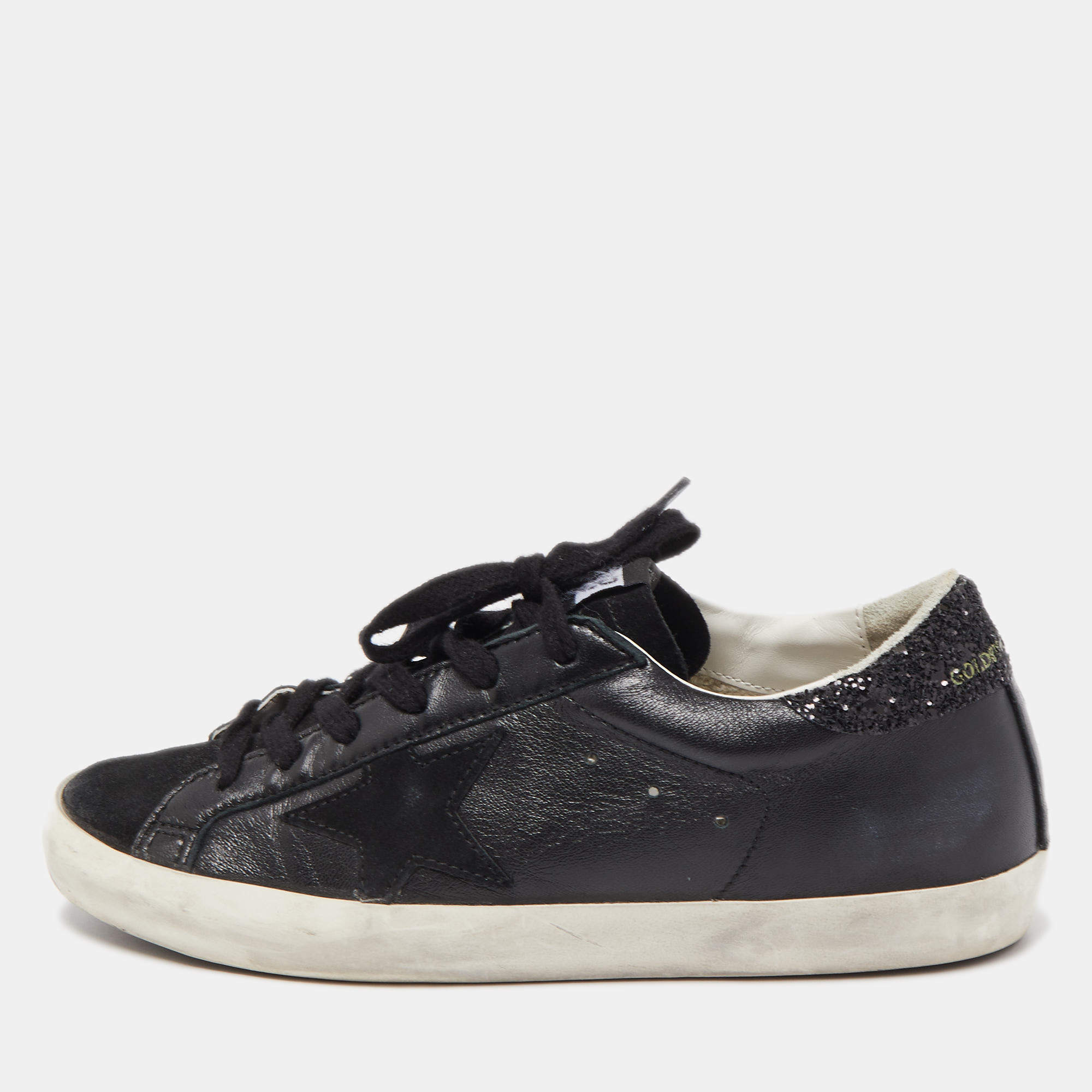 Golden Goose Black Leather and Suede Skate Superstar Sneakers Size 38