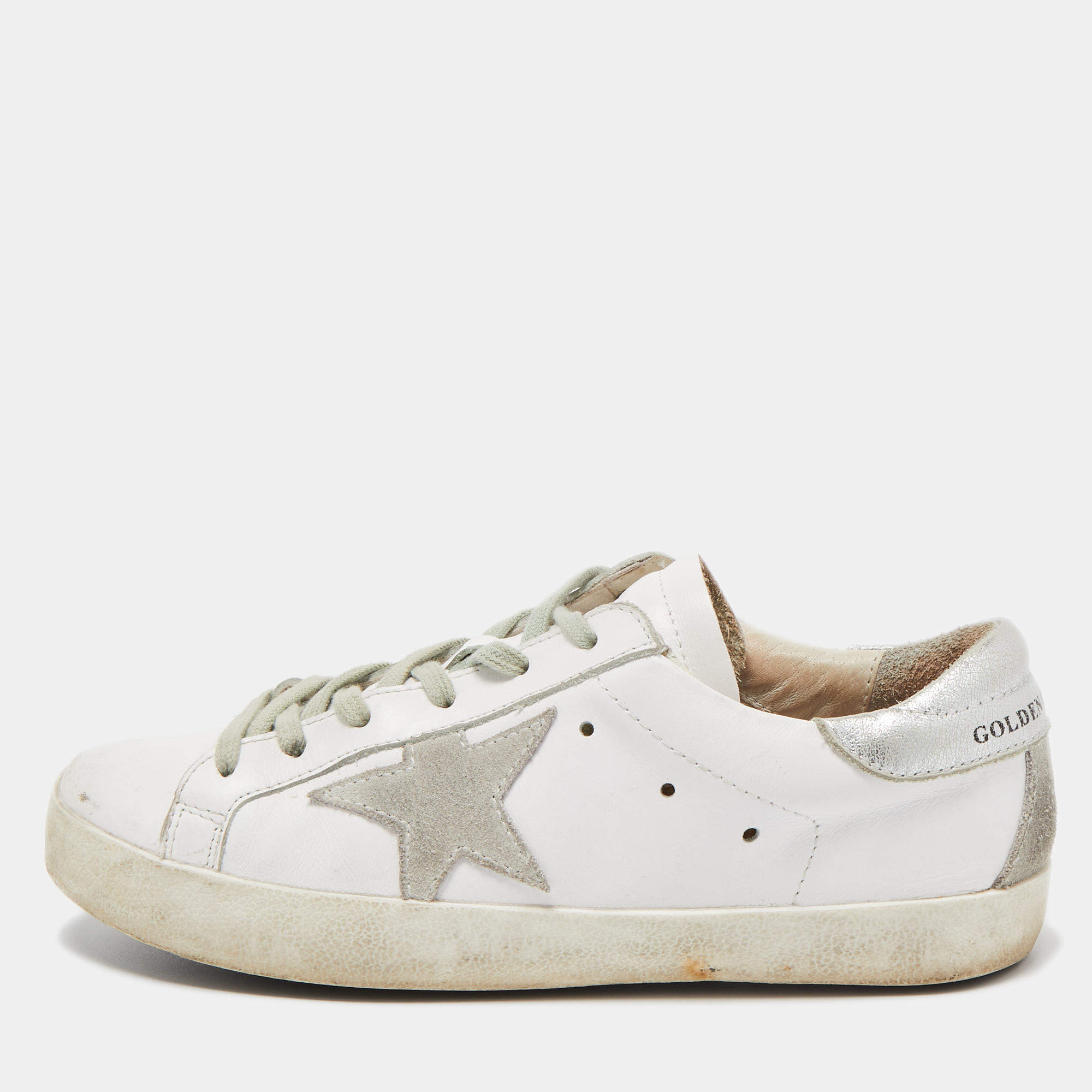 Pre Owned Golden Goose White Leather Superstar Sneakers Size 37
