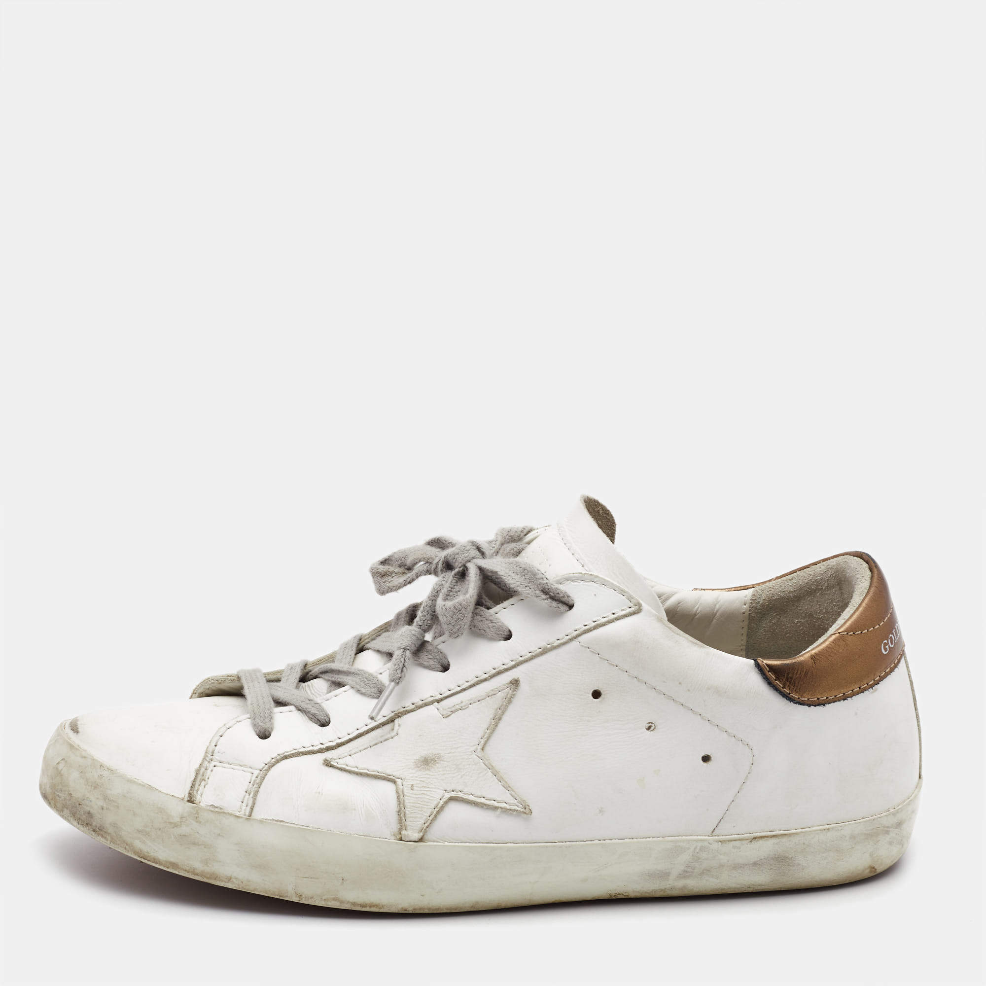Pre Owned Golden Goose White Leather Super Star Sneakers Size 39