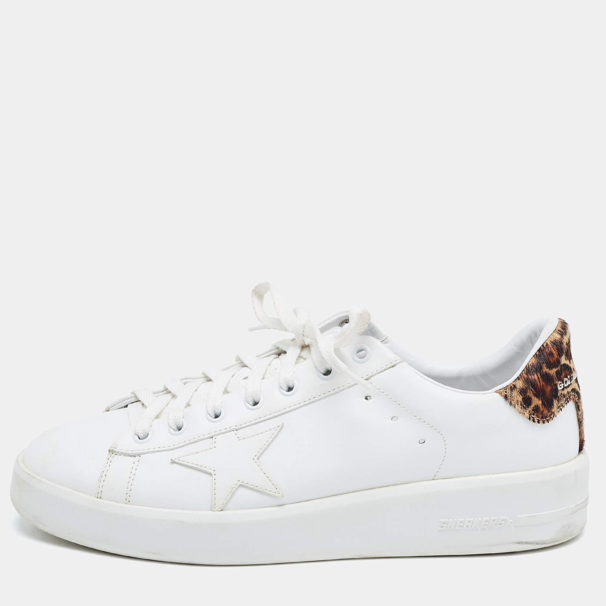 Pre Owned Golden Goose White Leather and Calf Hair PureStar Sneakers Size 41