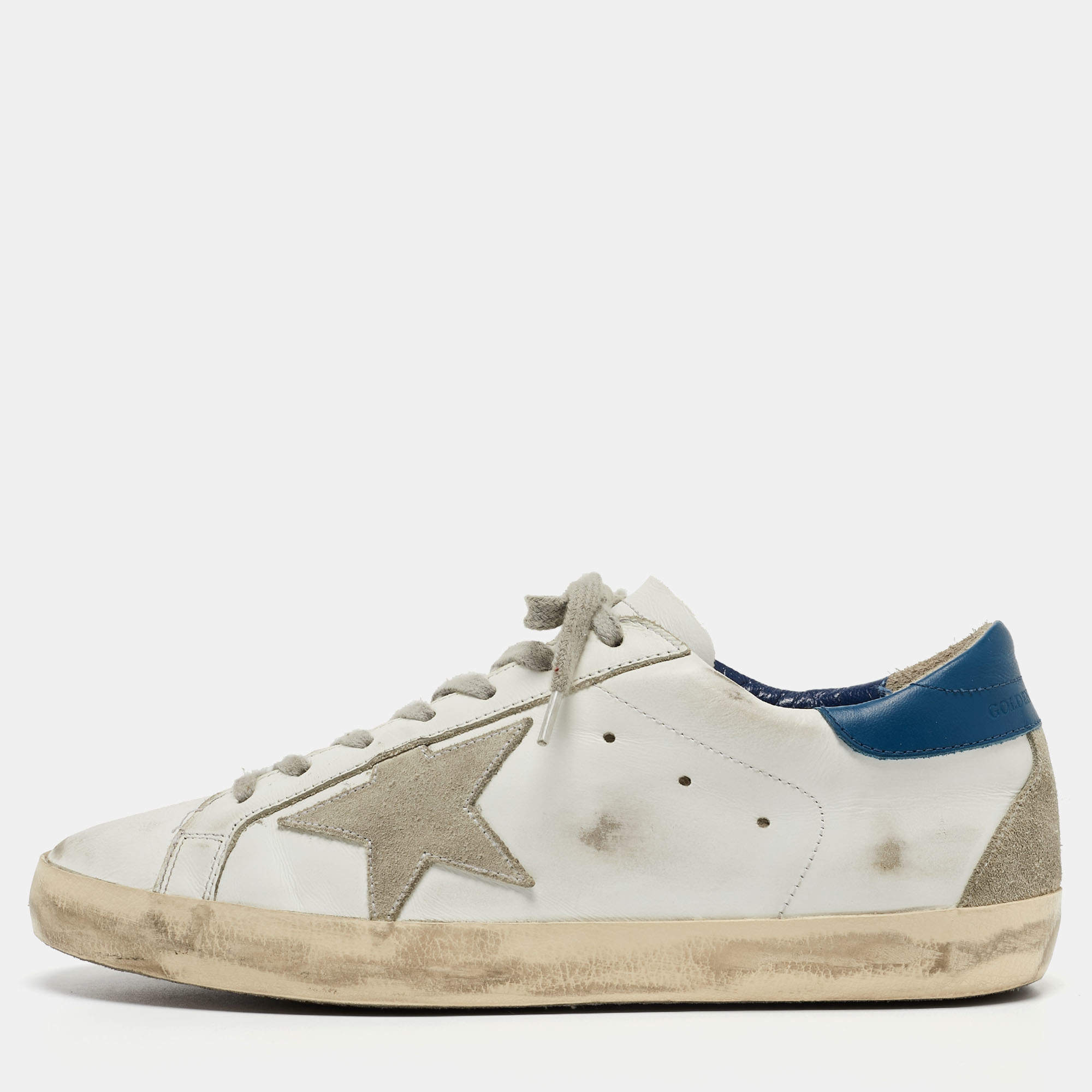 Pre Owned Golden Goose White/Grey Suede and Leather Super Star Sneakers Size 40