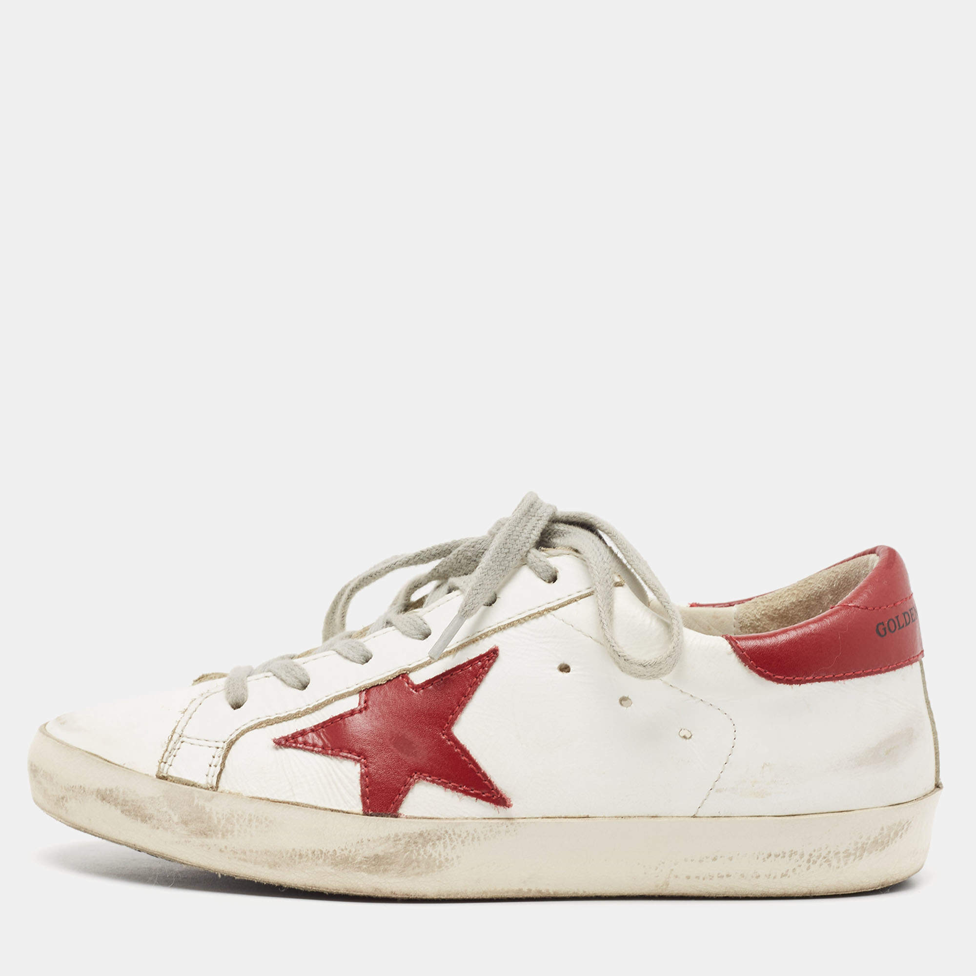 Pre Owned Golden Goose White Leather Super Star Low Top Sneakers Size 35