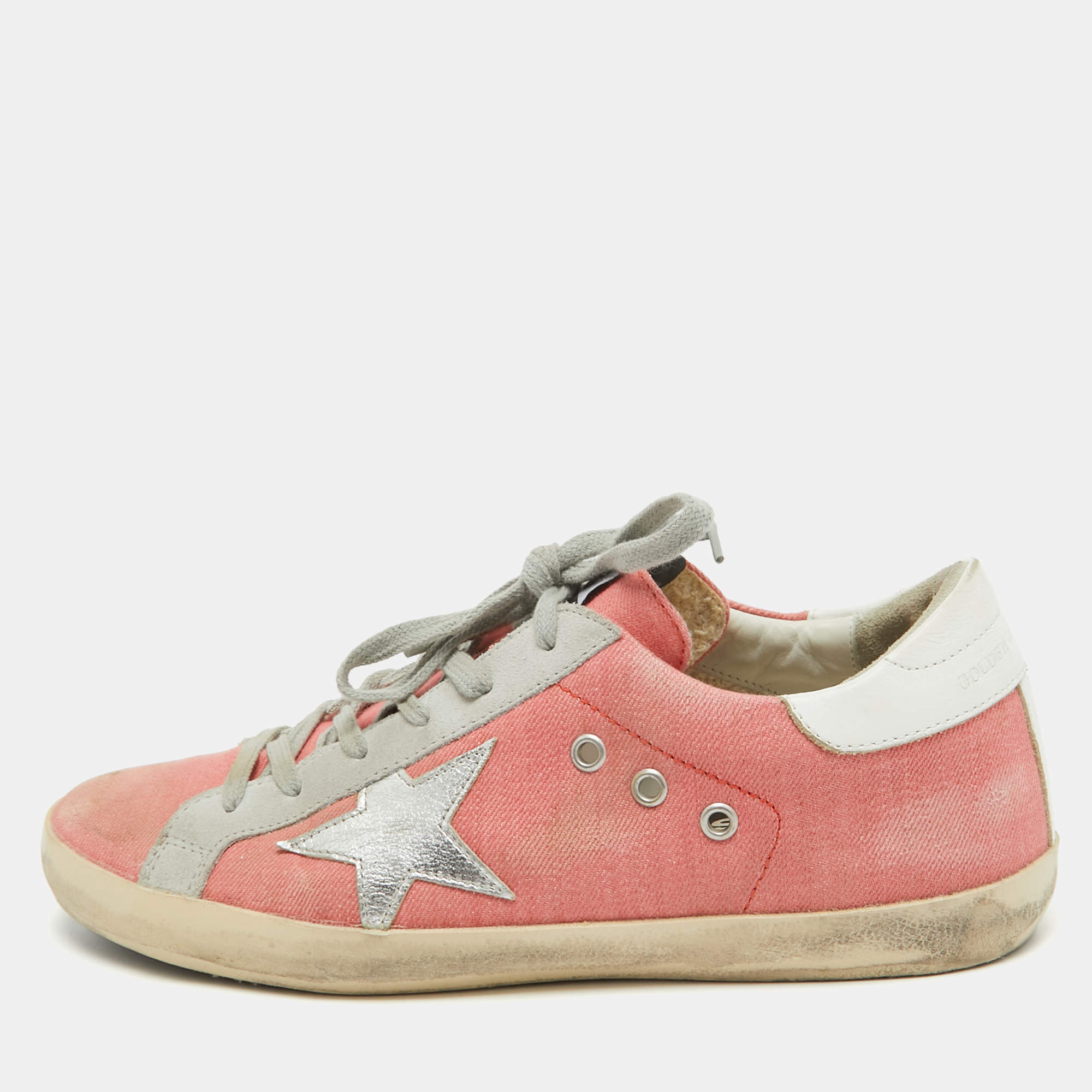 Pre Owned Golden Goose Pink Canvas Superstar Sneakers Size 39