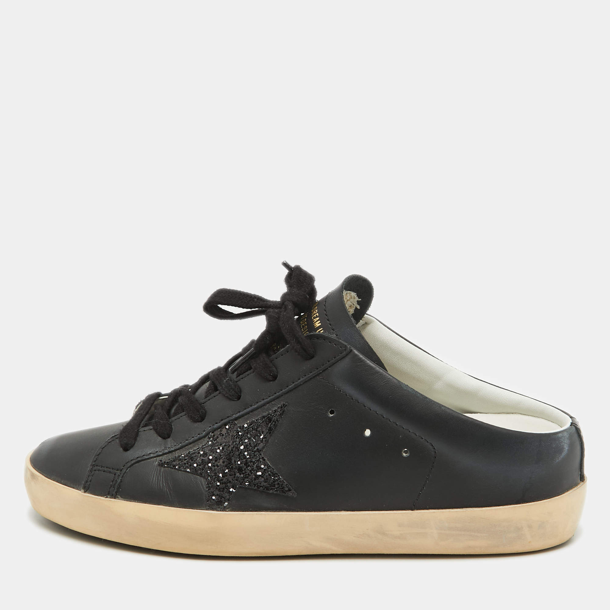 Pre Owned Golden Goose Black Leather Superstar Sabot Sneakers Size 37