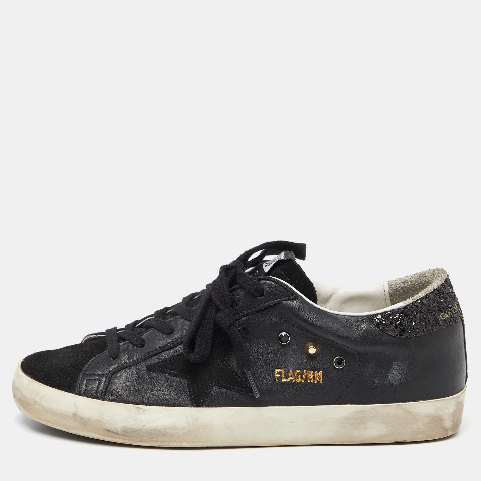 Pre Owned Golden Goose Black Suede and Leather Superstar Low Top Sneakers Size 39
