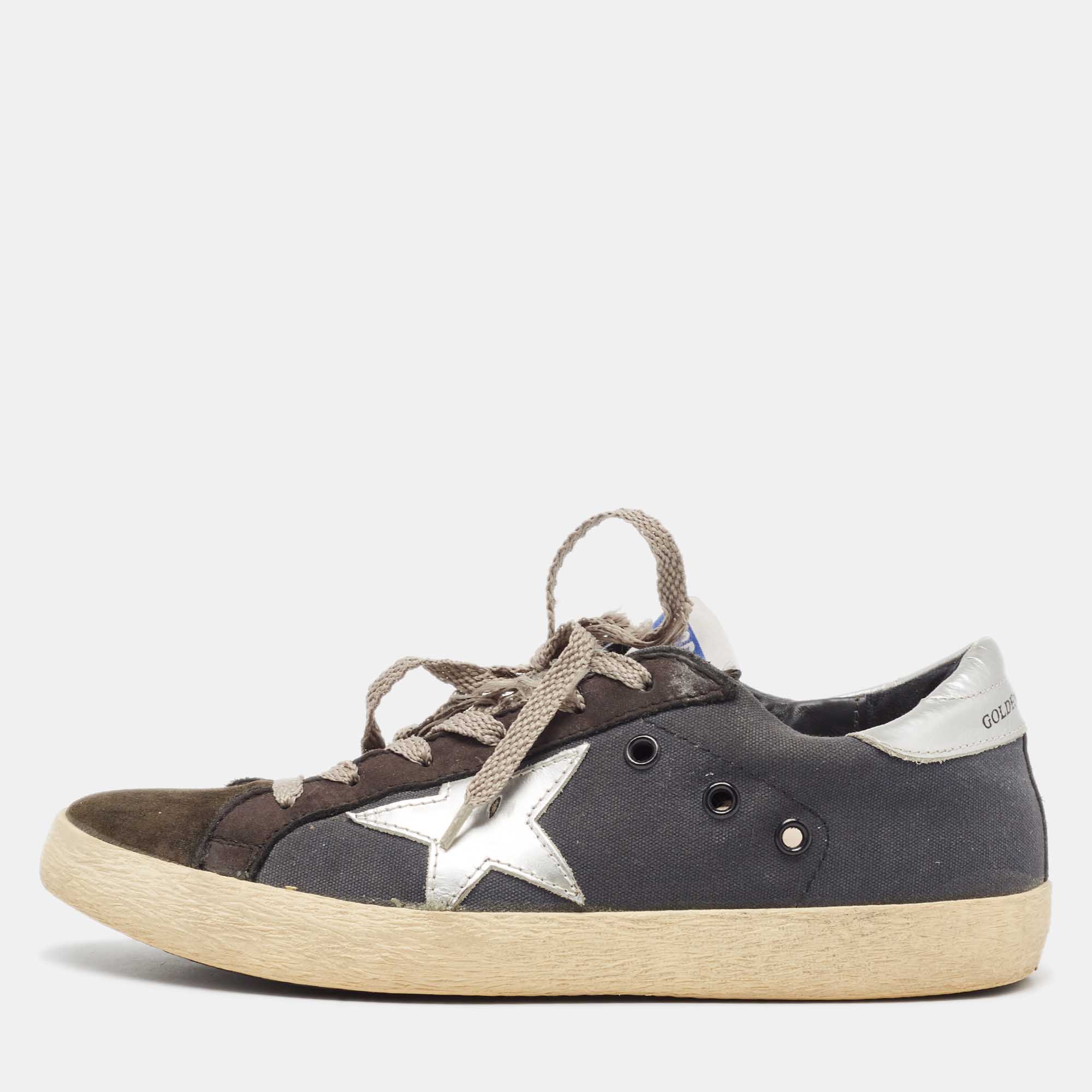 Pre Owned Golden Goose Black Canvas and Leather Superstar Sneakers Size 39