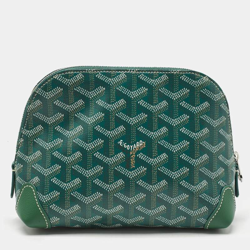 Pre Owned Goyard Green Goyardine Coated Canvas and Leather Vendome Cosmetic Pouch