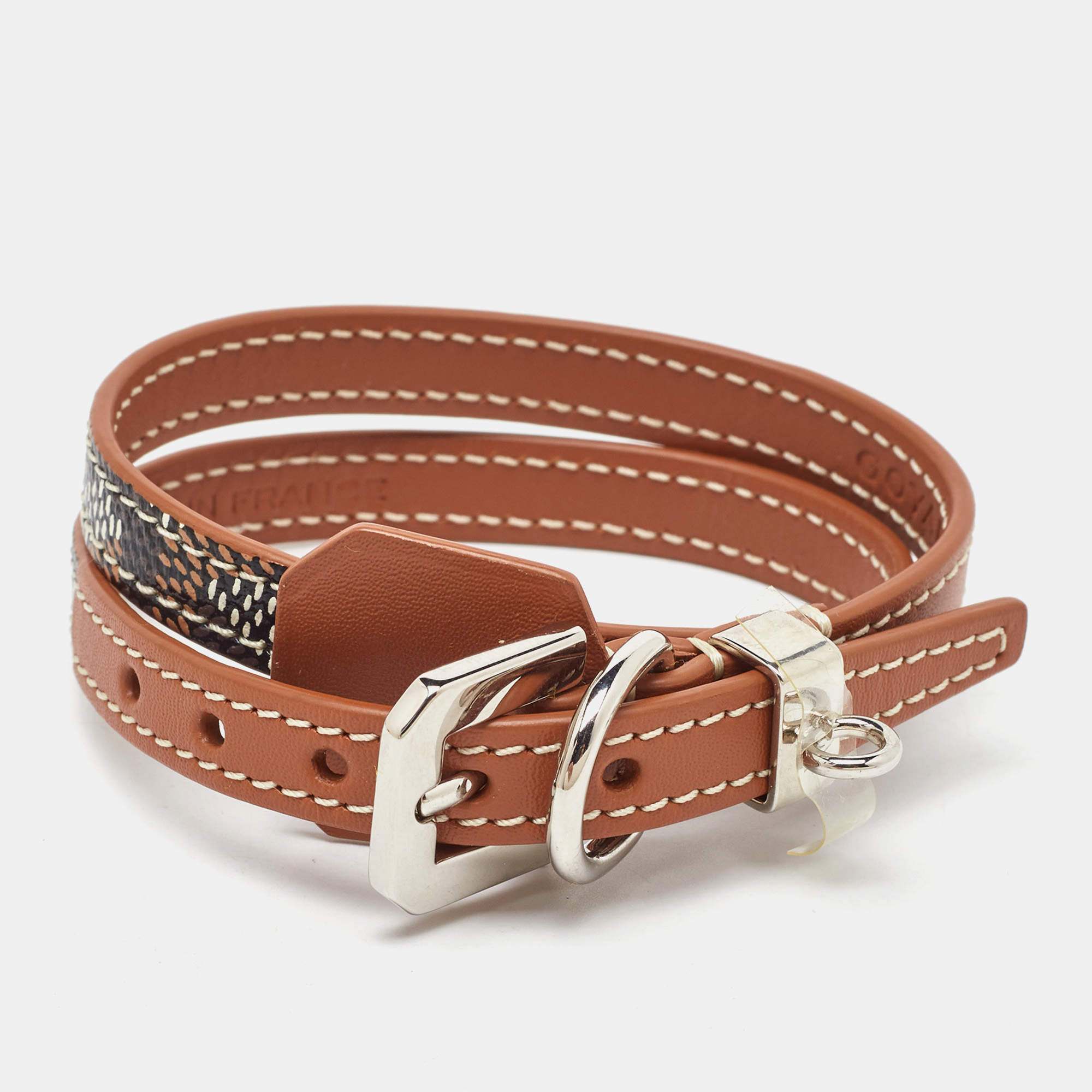 Pre Owned Goyard Black/Brown Goyardine Coated Canvas and Leather Wrap Edmond Bracelet