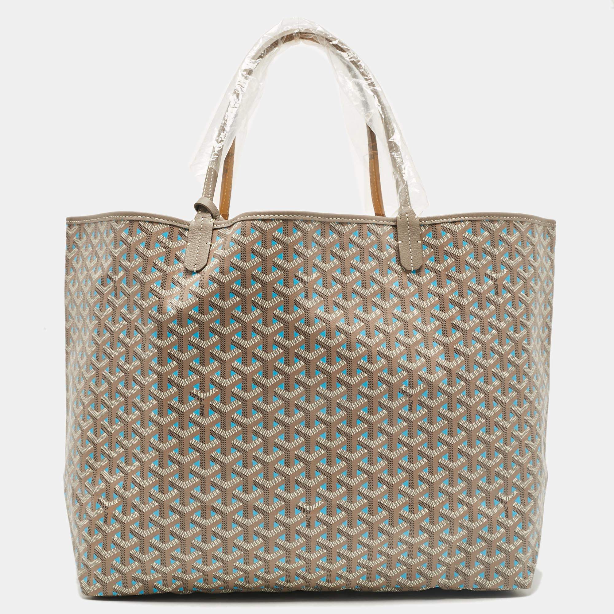 Pre Owned Goyard Grey/Turquoise Goyardine Coated Canvas and Leather Saint Louis Claire Voie GM Tote