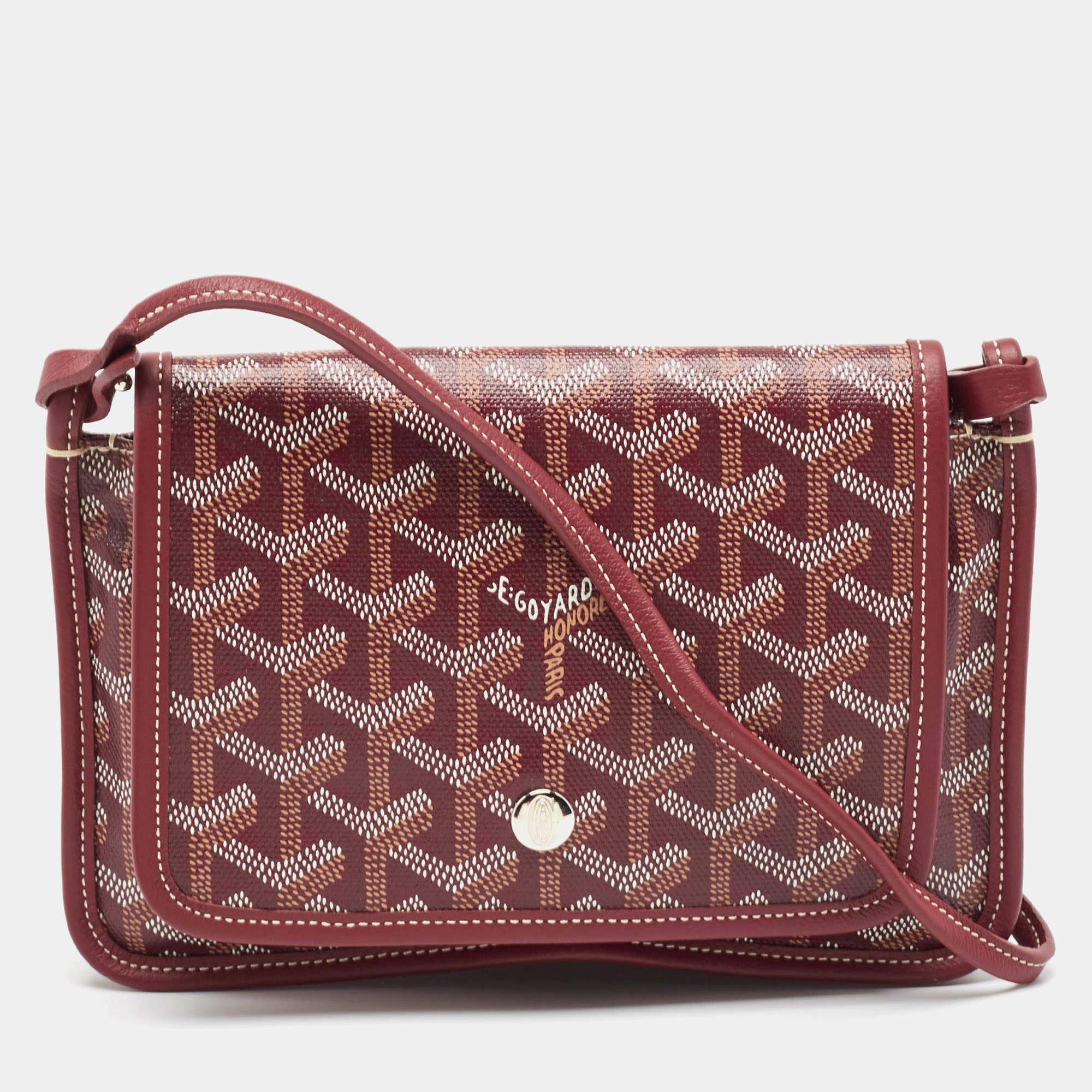 Pre Owned Goyard Burgundy Goyardine Coated Canvas and Leather Plumet Crossbody Bag