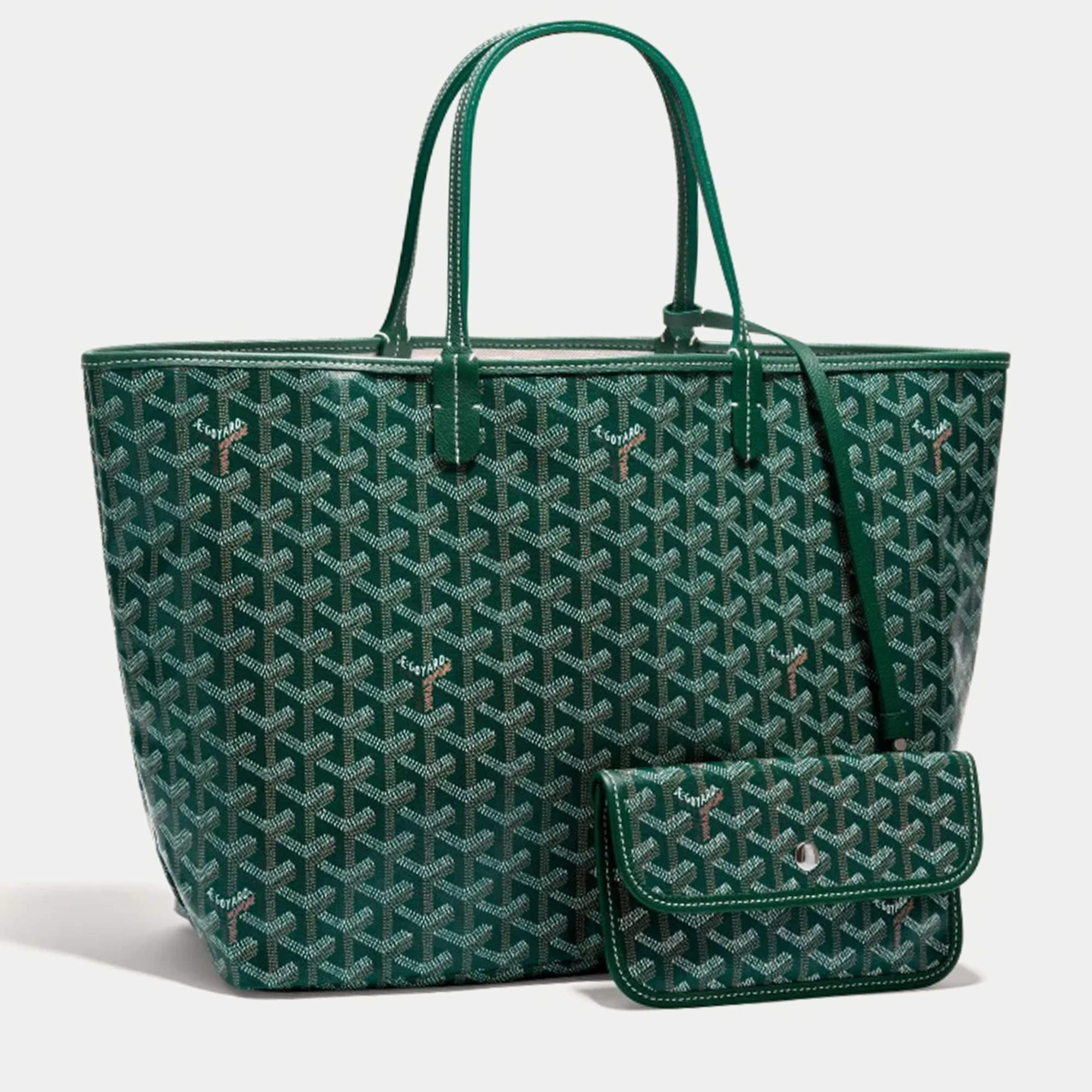 Pre Owned Goyard Green Goyardine Coated Canvas and Leather Saint Louis PM Tote Bag