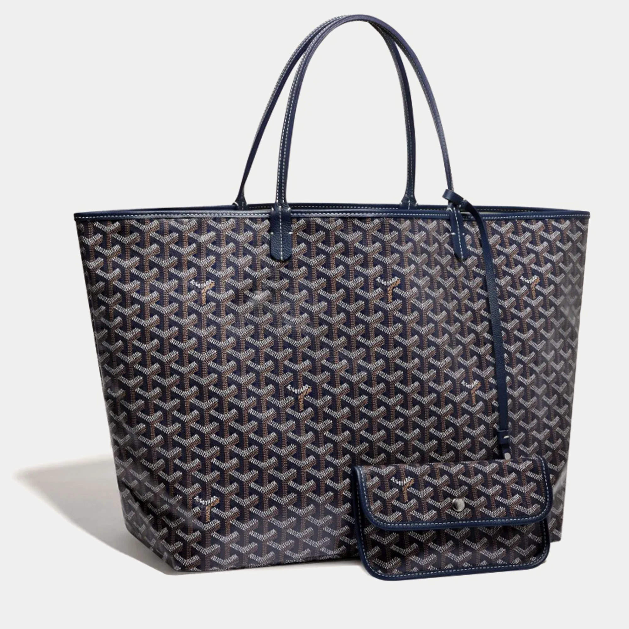 Pre Owned Goyard Navy Blue Goyardine Coated Canvas and Leather Saint Louis GM Tote Bag