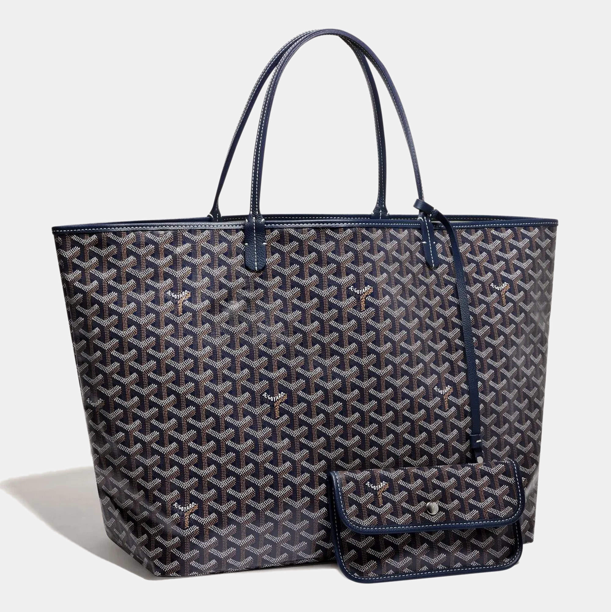 Pre Owned Goyard Navy Blue Goyardine Coated Canvas and Leather Saint Louis PM Tote