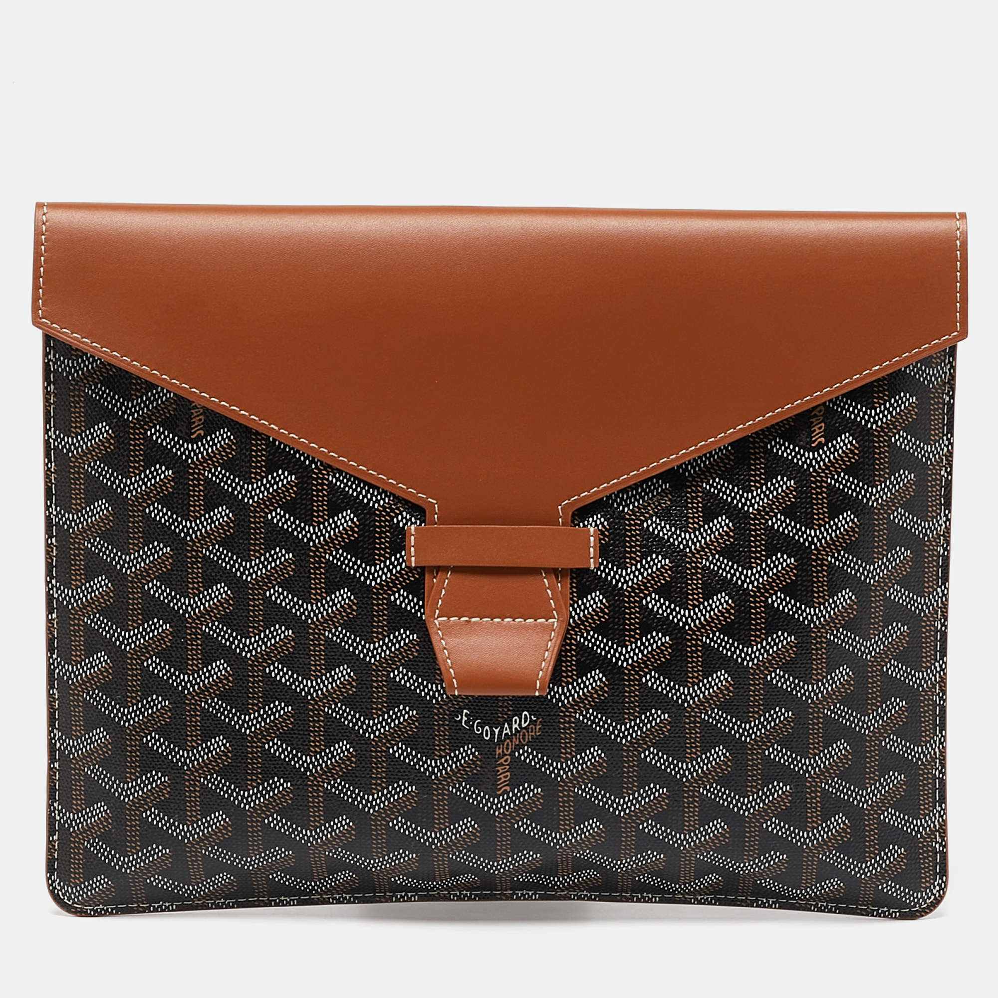 Goyard Brown Goyardine Coated Canvas and Leather Camondo II Horizontal MM Clutch