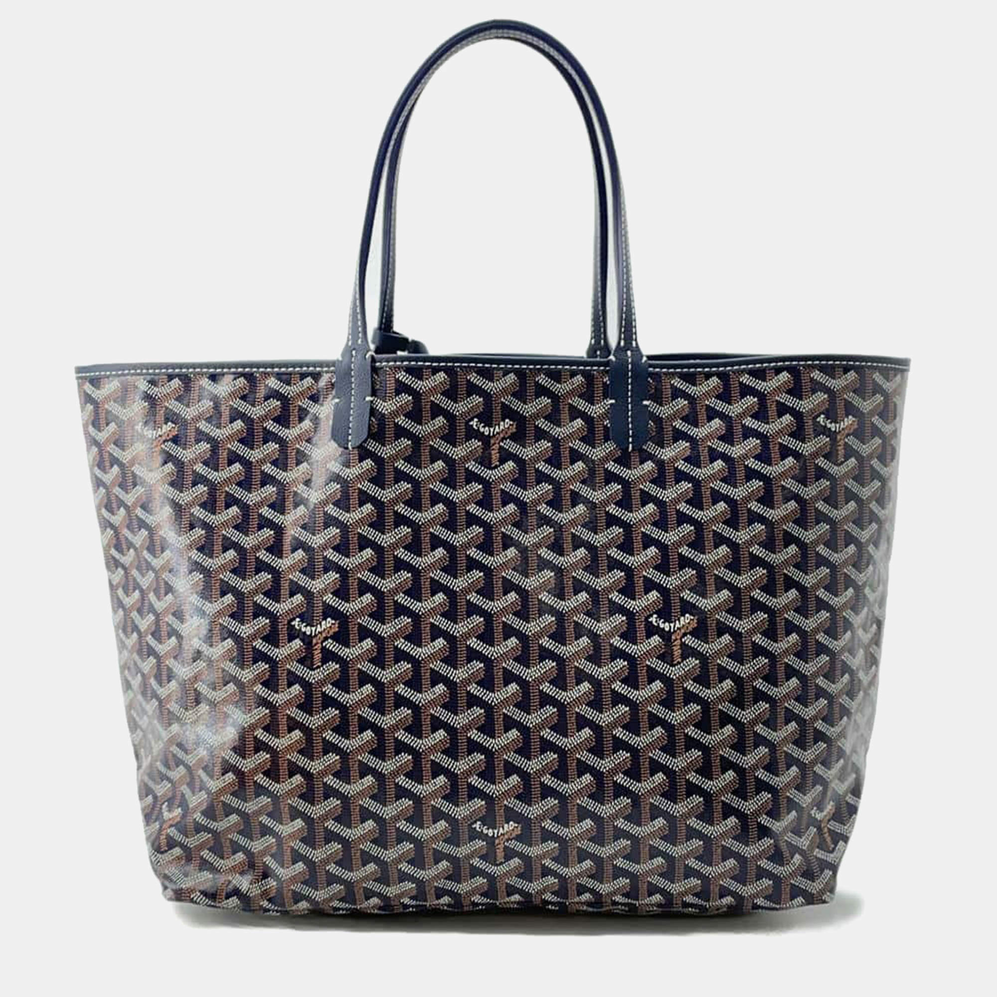 Pre Owned Goyard Navy Pvc Coated Canvas Leather Saint Louis PM Tote Bag