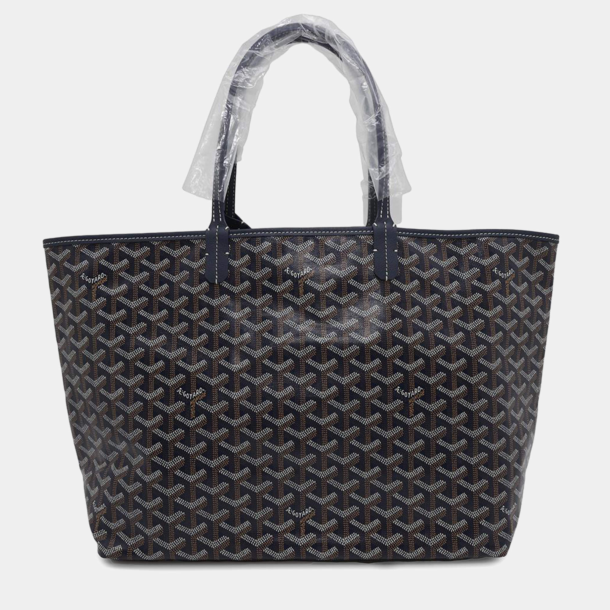 Goyard Navy Blue Pvc Coated Canvas Leather Saint Louis PM Tote Bag