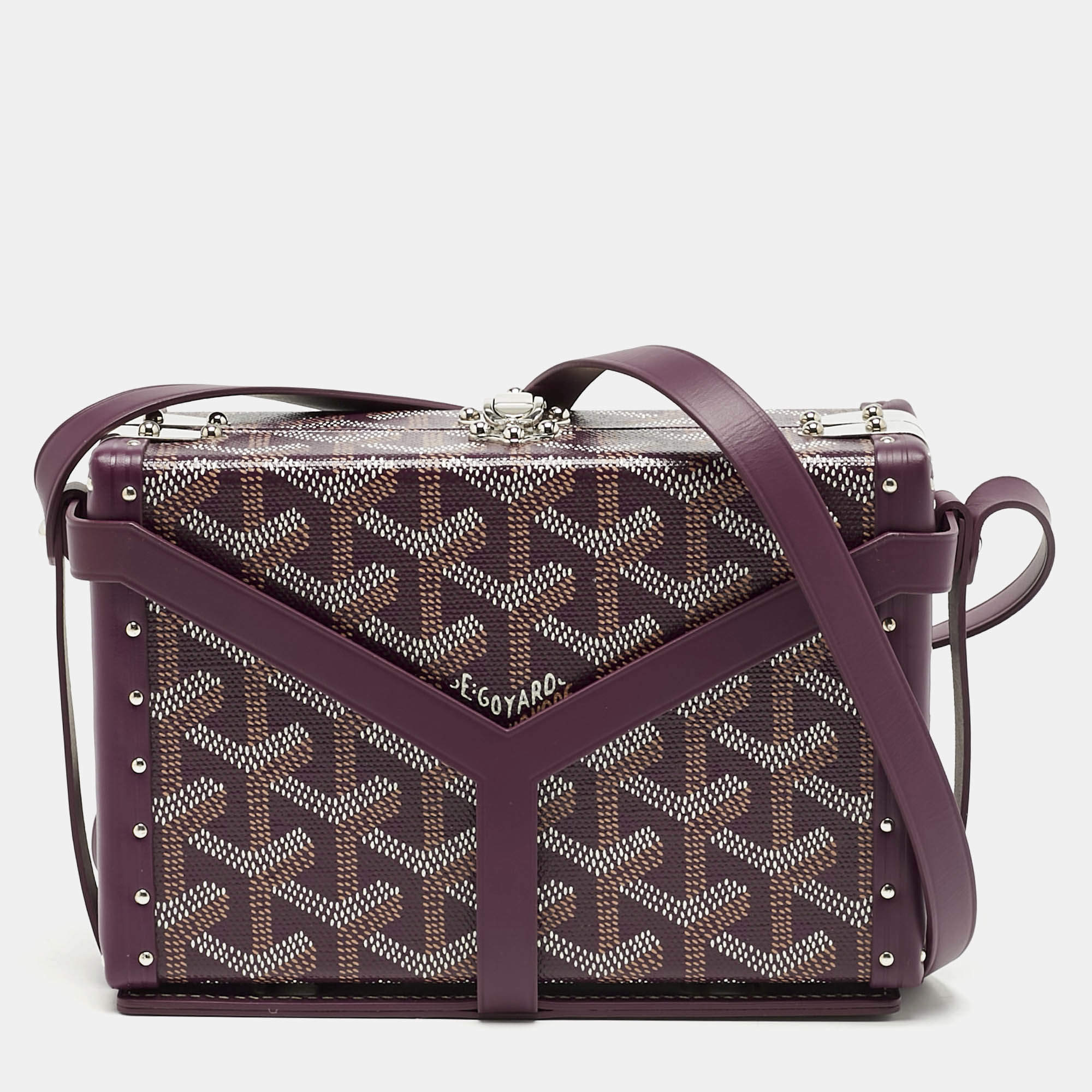 Pre Owned Goyard Burgundy Goyardine Coated Canvas and Leather Minaudière Trunk Bag