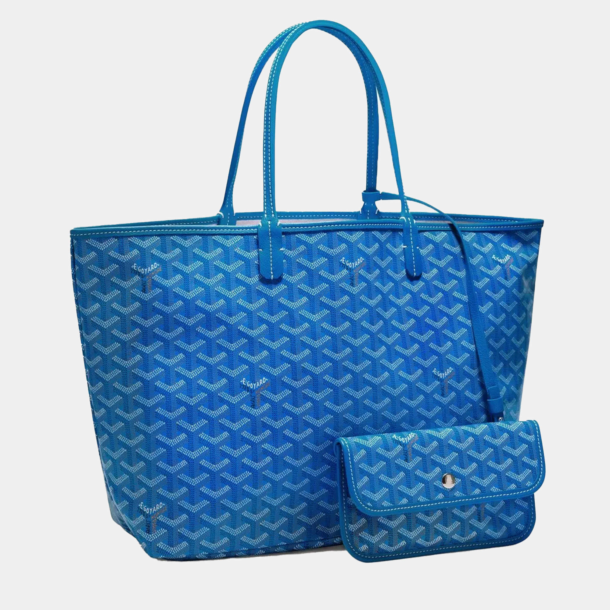 Pre Owned Goyard Saint Louis PM Sky Blue Goyardine Coated Canvas and Leather Tote