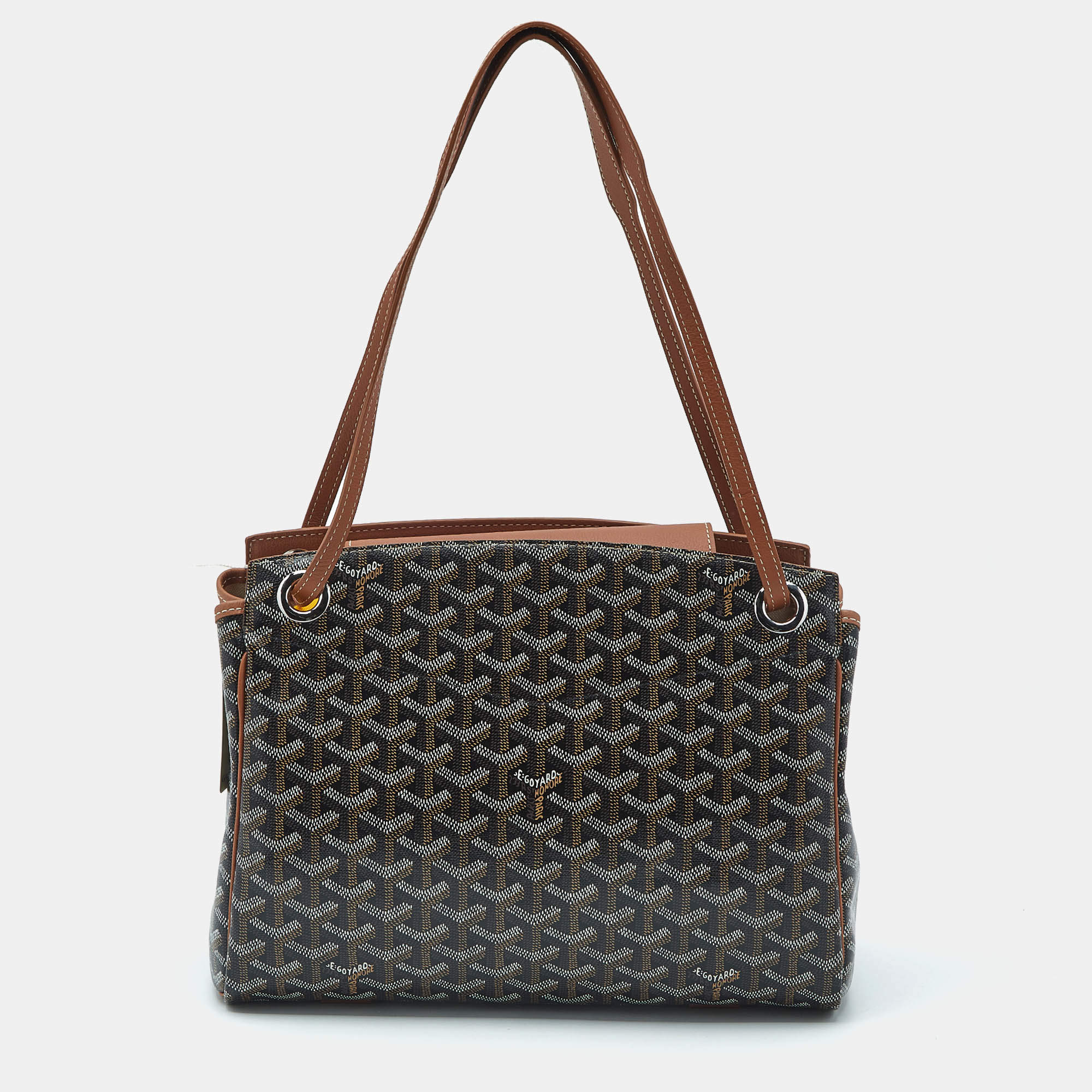 Pre Owned Goyard Brown Goyardine Coated Canvas and Leather Rouette PM Bag
