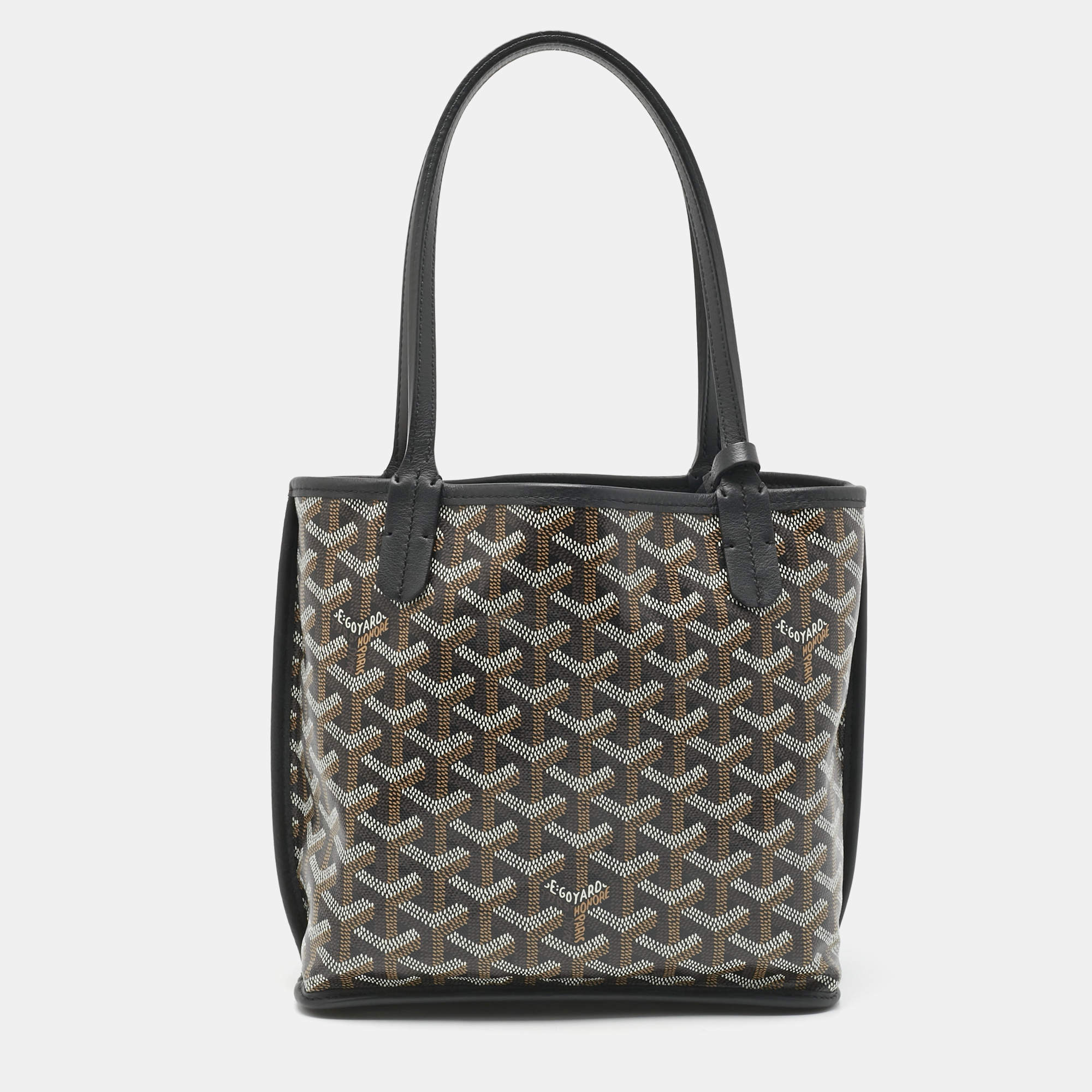 Pre Owned Goyard Black Goyardine Coated Canvas and Leather Mini Reversible Anjou Tote