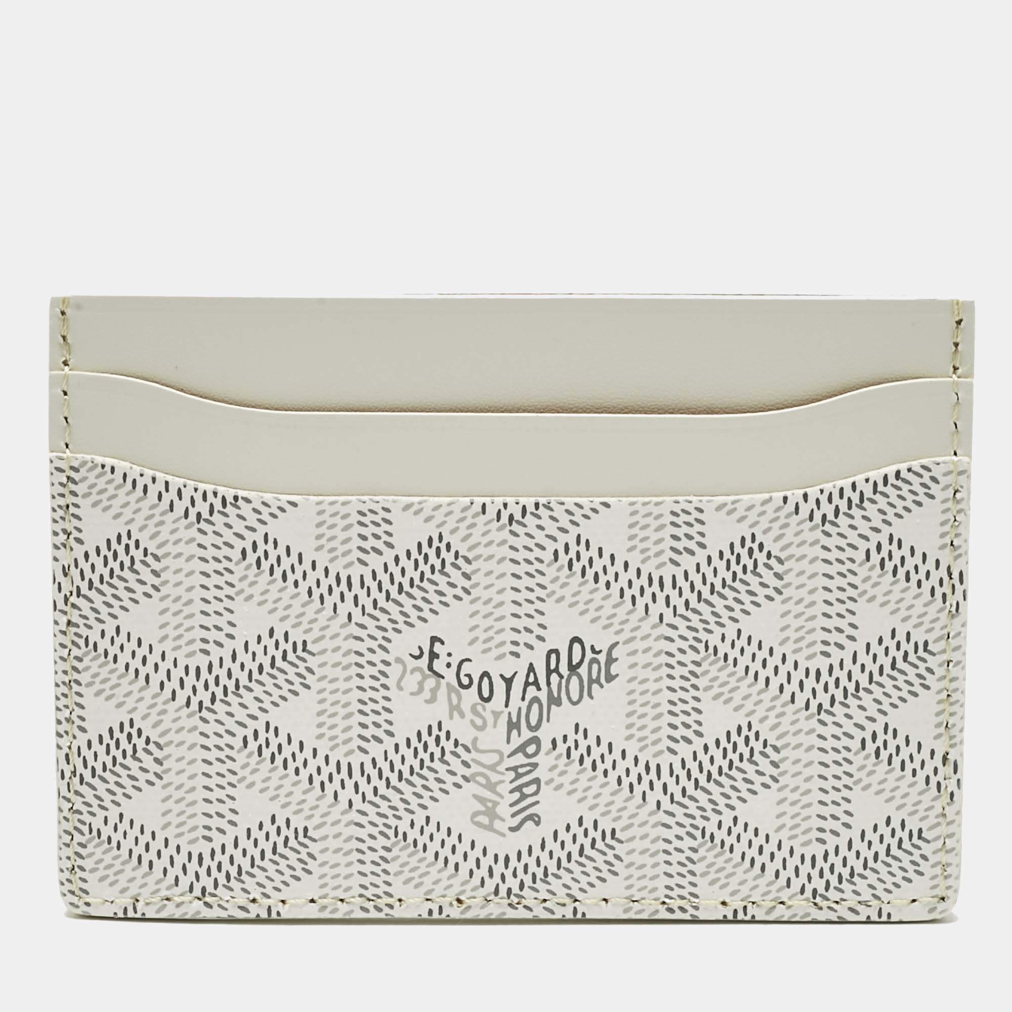 Pre Owned Goyard White Goyardine Coated Canvas and Leather Saint Sulpice Card Holder