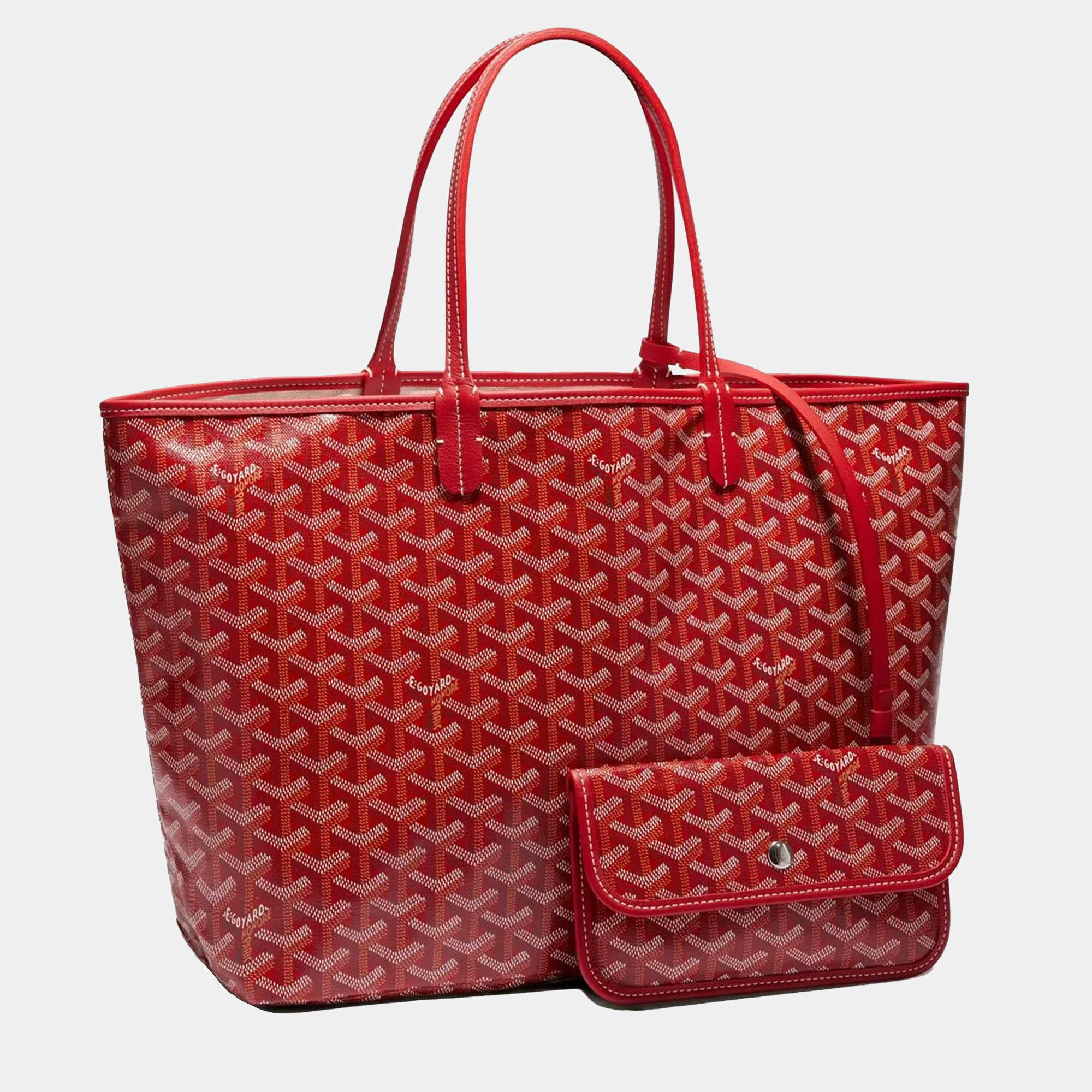 Pre Owned Goyard Saint Louis PM Red Goyardine Coated Canvas and Leather Tote