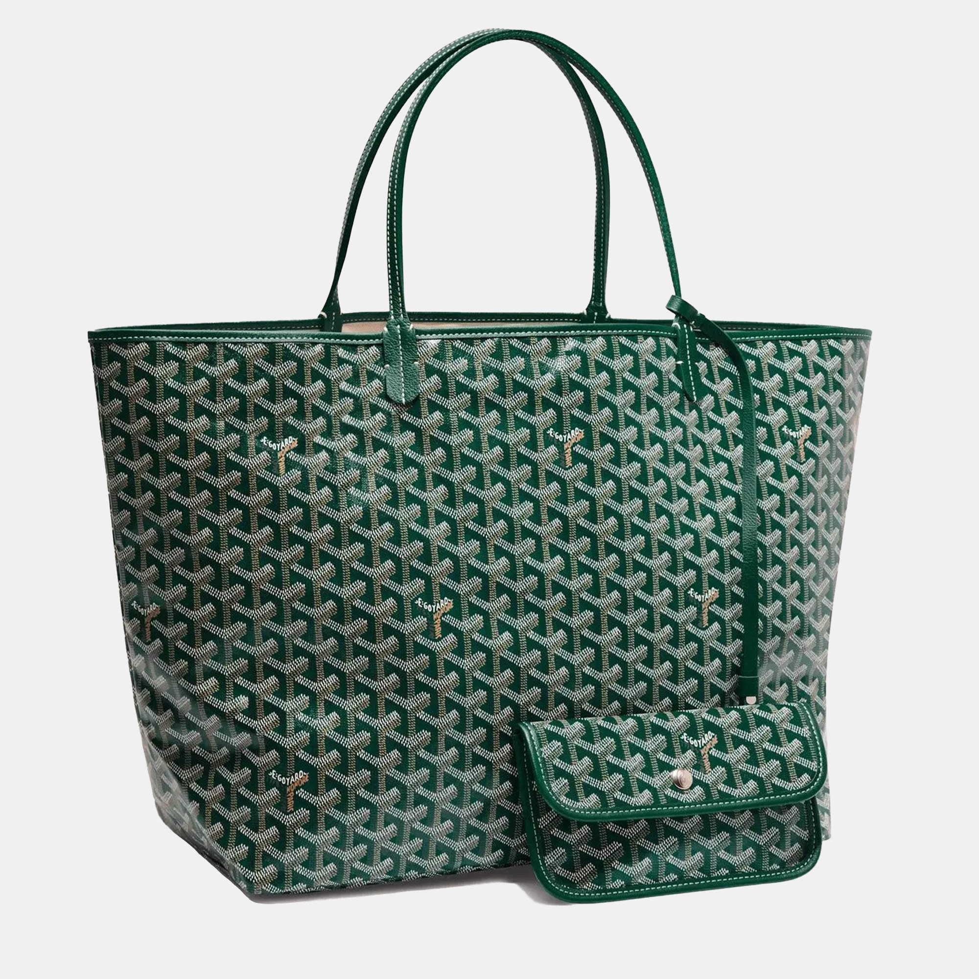 Pre Owned Goyard Saint Louis GM Green Goyardine Coated Canvas and Leather Tote