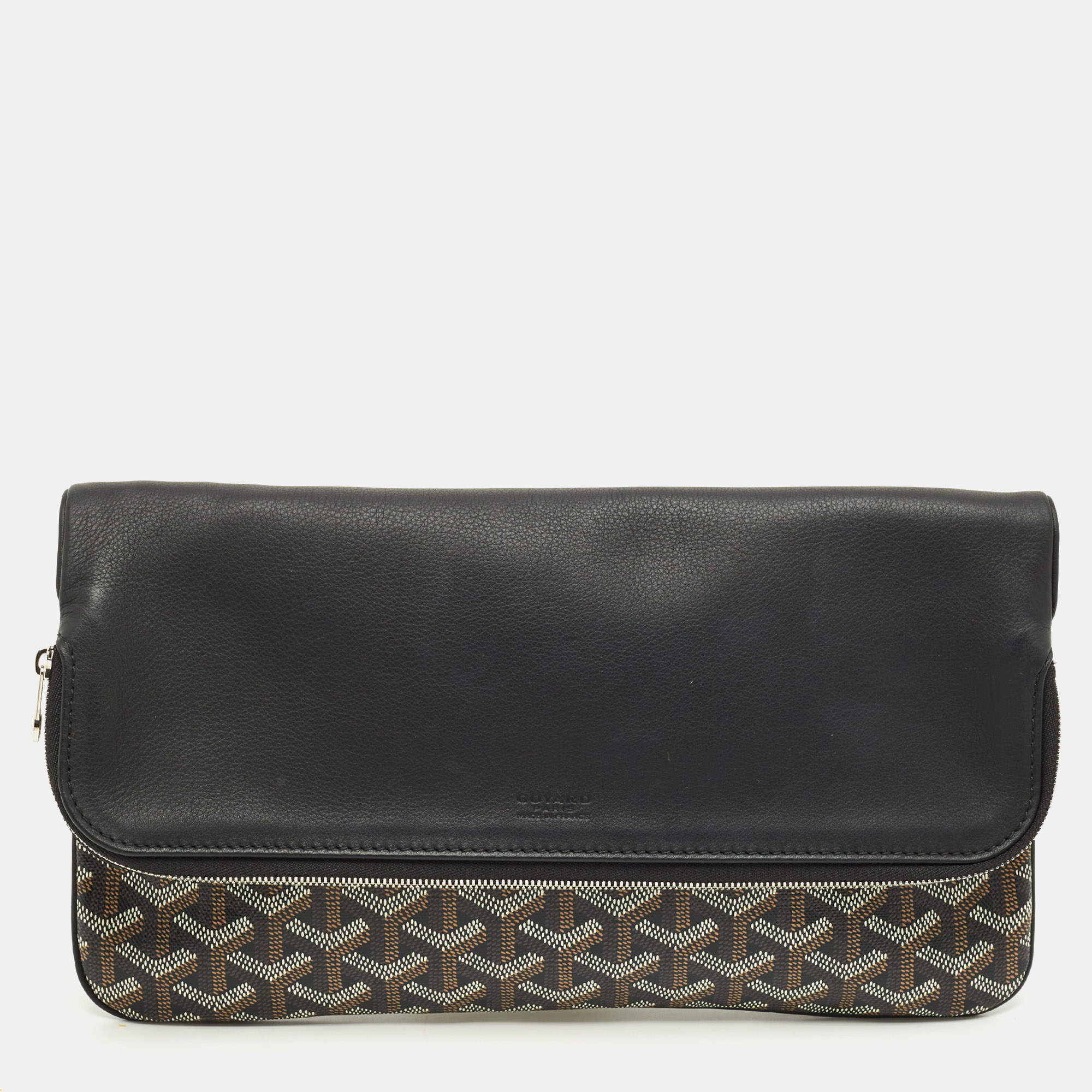 Pre Owned Goyard Black Goyardine Coated Canvas and Leather Sainte Marie MM Clutch