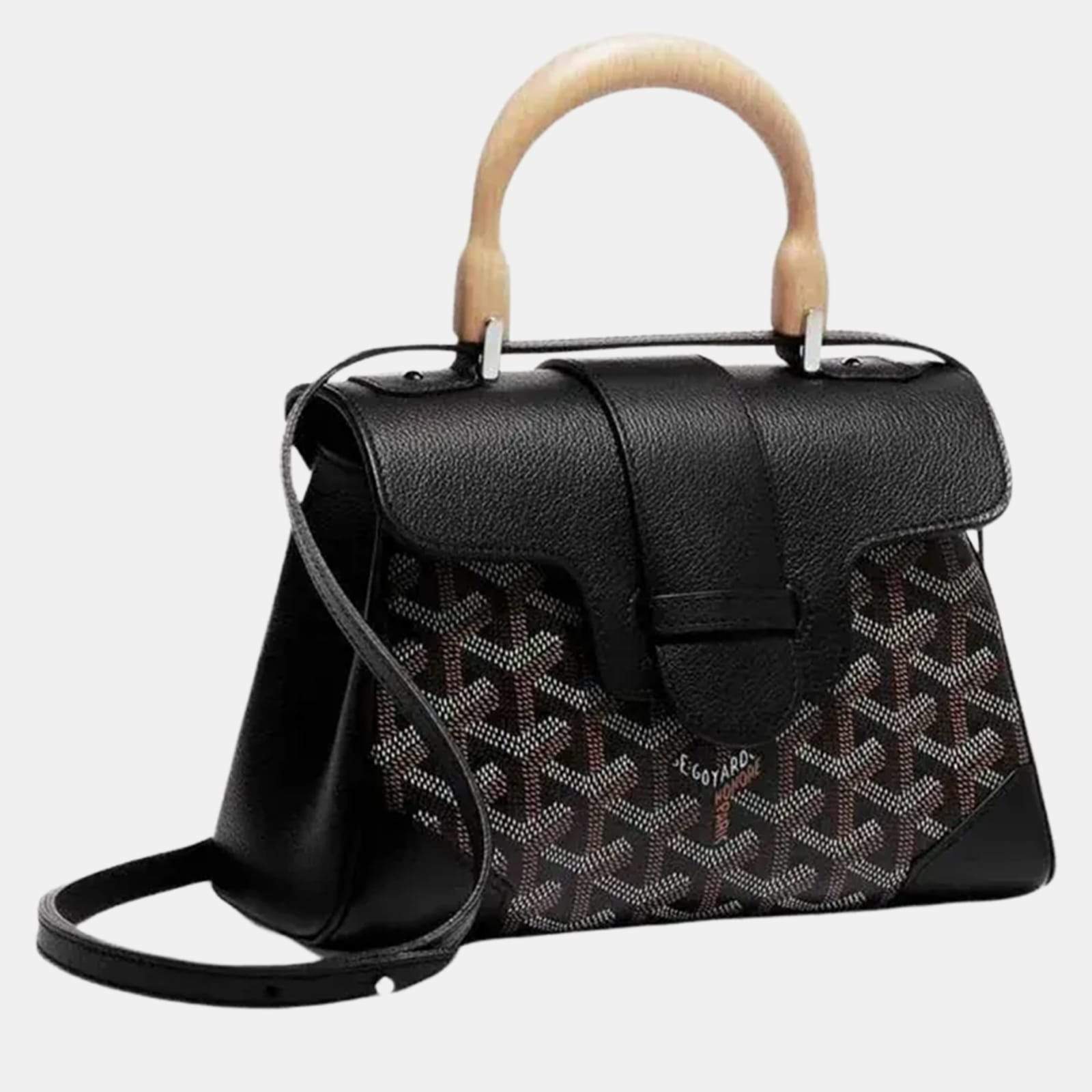 Pre Owned Goyard Saigon Souple Mini Black Goyardine Canvas and Leather Handbag