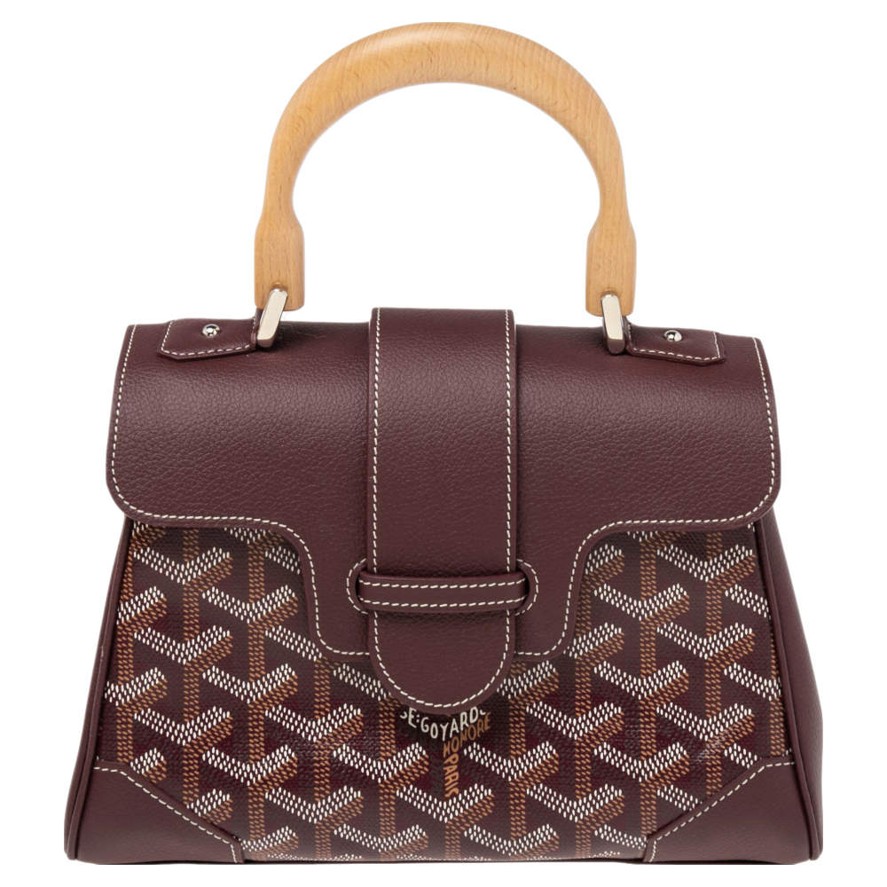 Pre Owned Goyard Burgundy Goyardine Canvas and Leather Mini Saigon Top Handle Bag