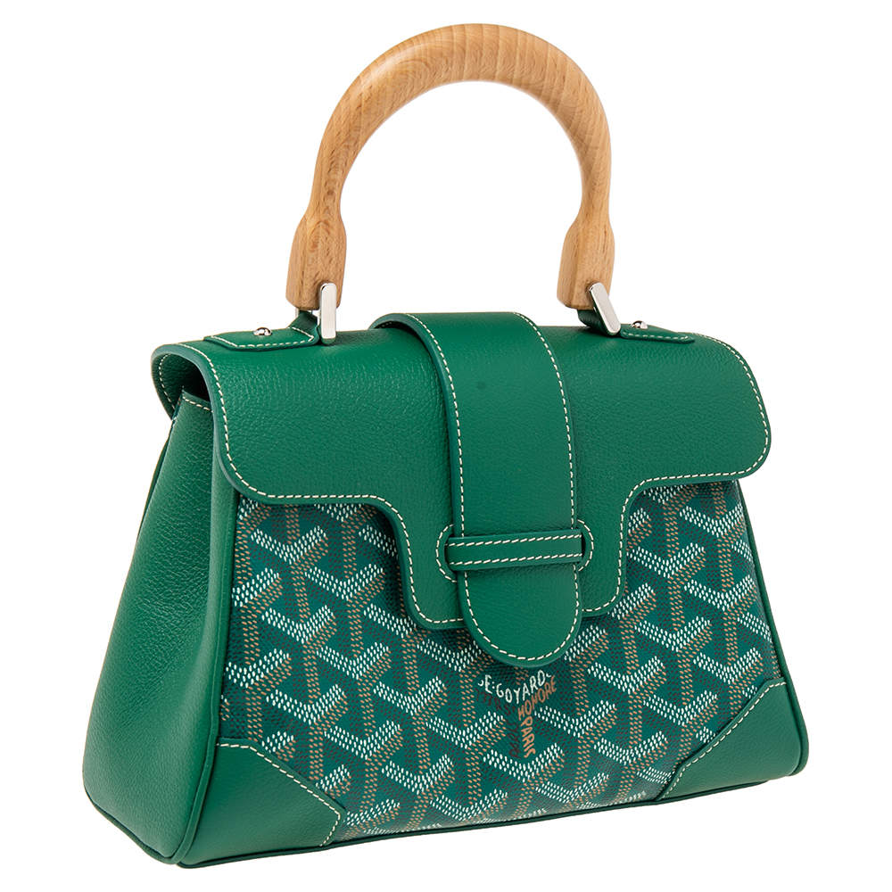 GOYARD, GREEN MINI SAIGON IN GOYARDINE CANVAS AND CALFSKIN WITH A WOODEN  TOP HANDLE, 2018, Handbags and Accessories, 2020