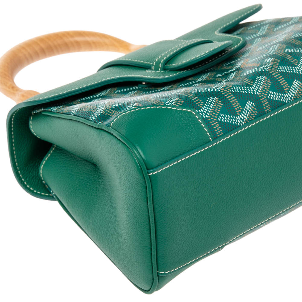 GOYARD, GREEN MINI SAIGON IN GOYARDINE CANVAS AND CALFSKIN WITH A WOODEN  TOP HANDLE, 2018, Handbags and Accessories, 2020
