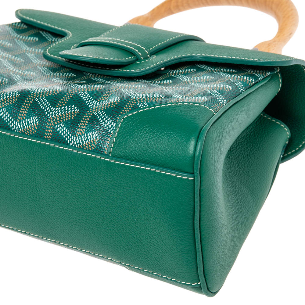 GOYARD, GREEN SAIGON PM IN COATED CANVAS AND LEATHER WITH WOODEN TOP  HANDLE, 2013, Handbags and Accessories, 2020