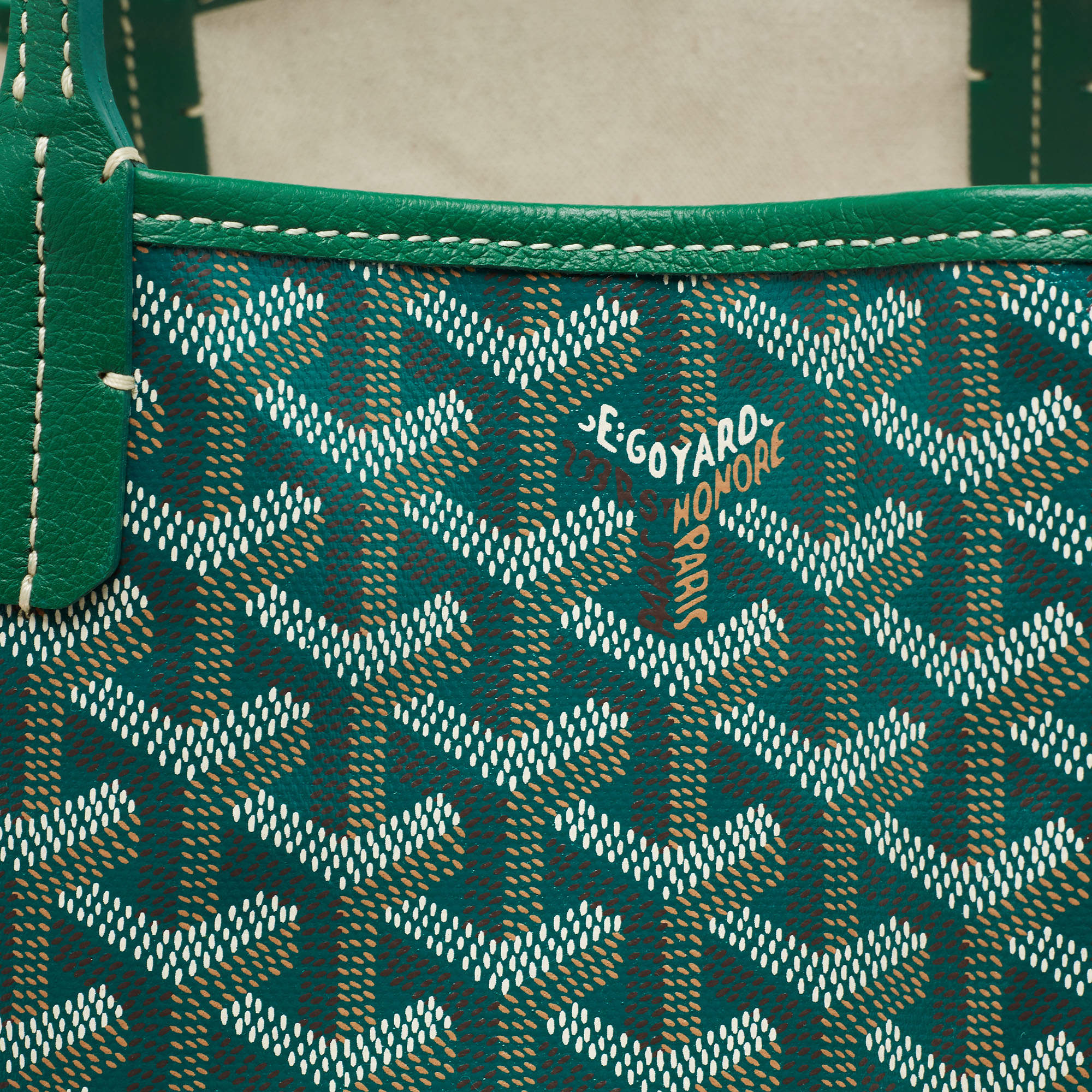 Goyard White/Green Goyardine Coated Canvas and Leather Saint Louis PM Tote  For Sale at 1stDibs