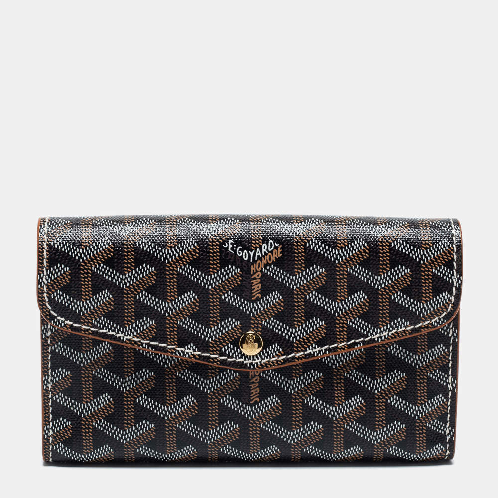 Pre Owned Goyard Brown Goyardine Coated Canvas and Leather Double Flap Continental Wallet