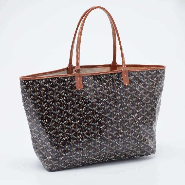 GOYARD Saint Louis PM Chevron Print Canvas Tote Bag Black Tan