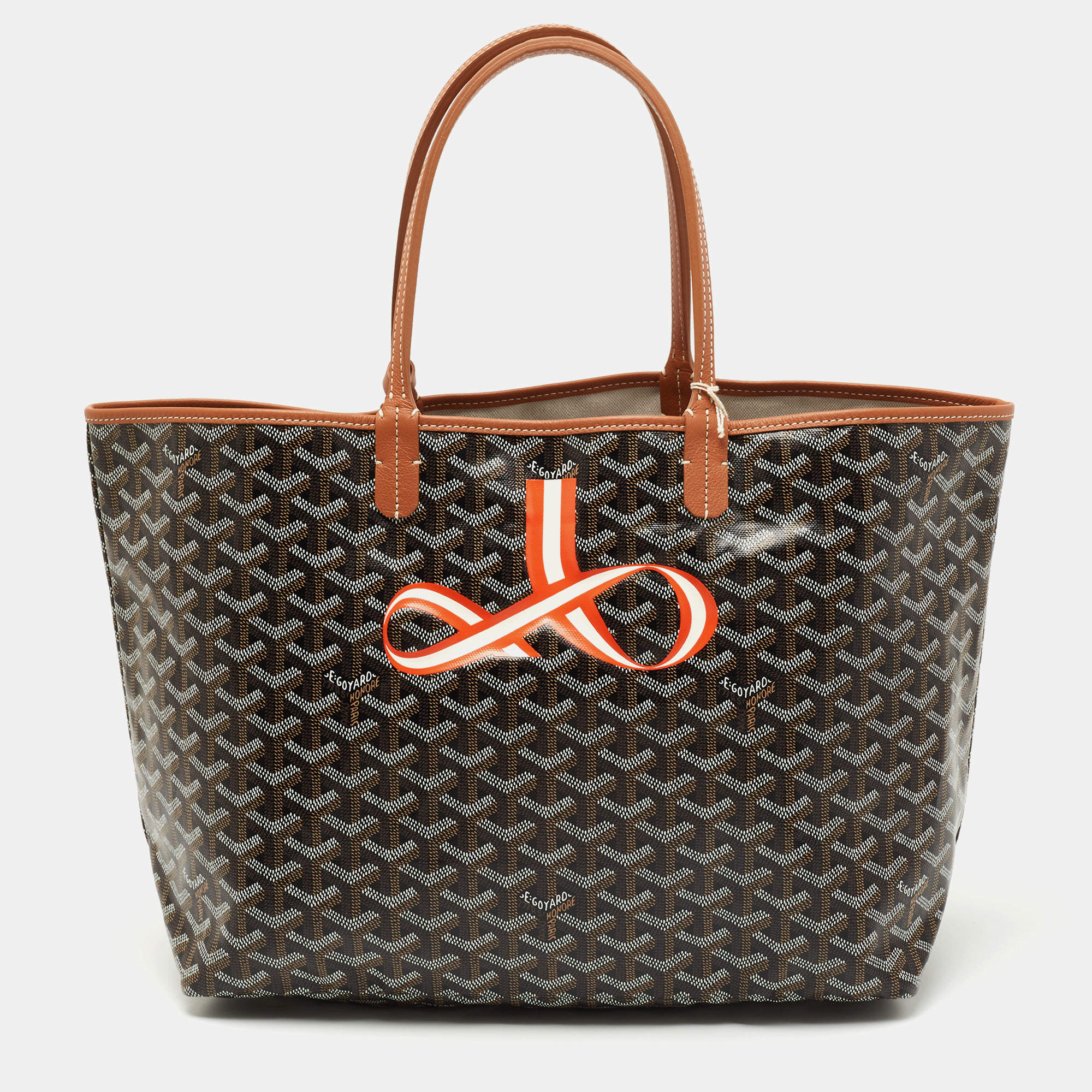 Pre Owned Goyard Brown Goyardine Coated Canvas and Leather Printed Saint Louis PM Tote