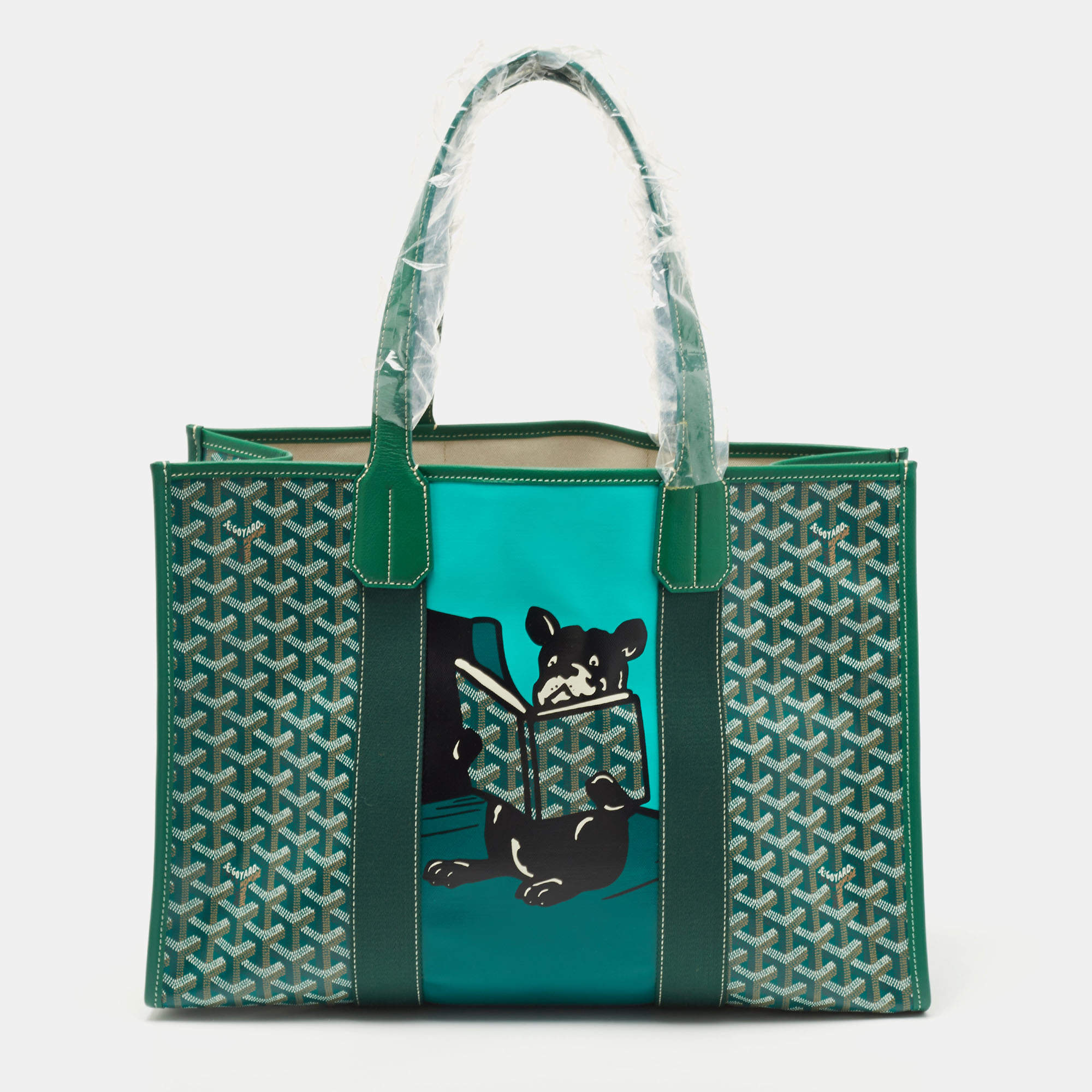 New Goyard Tote Bag Villette French Bulldog Green Dog Animal