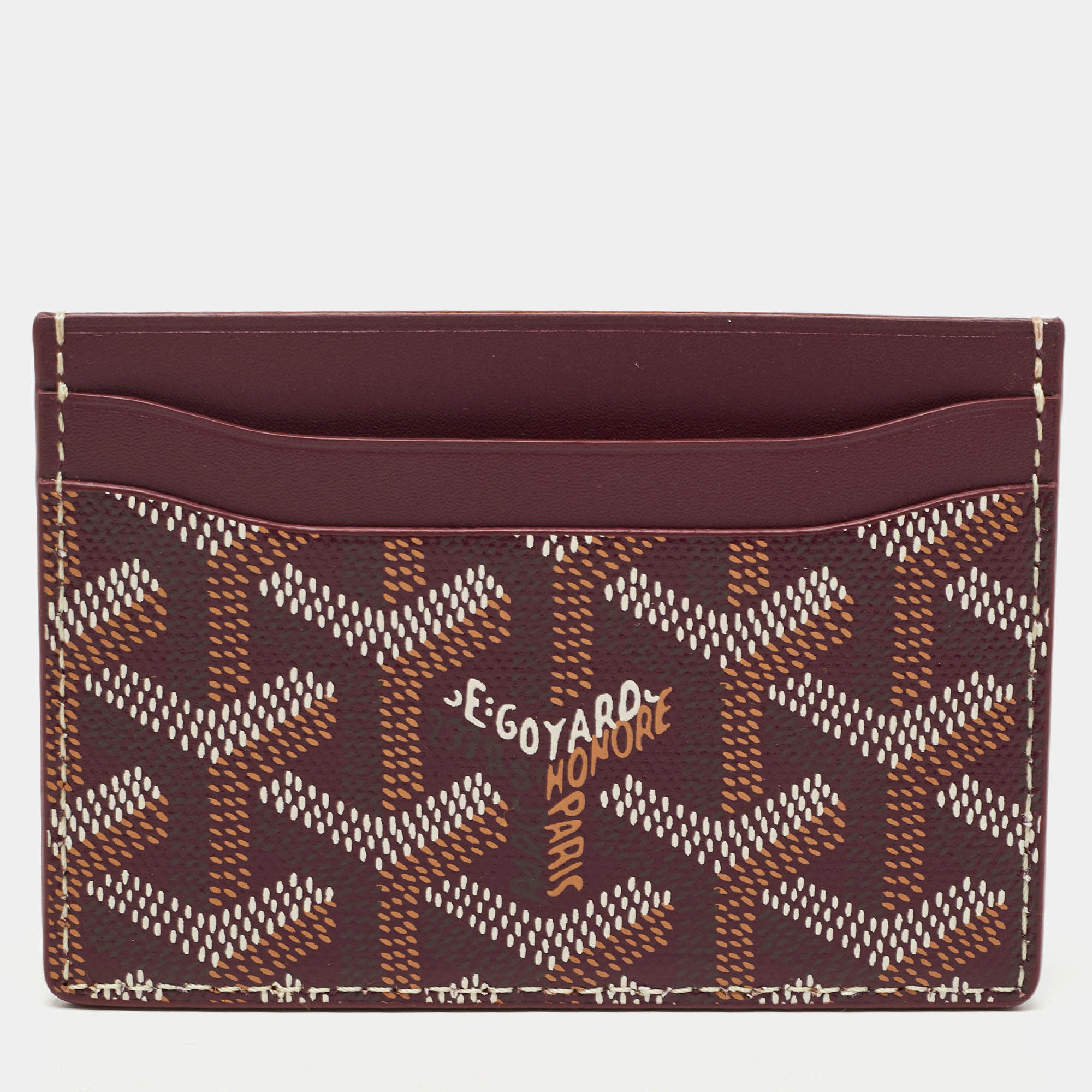 Pre Owned محفظة بطاقات جويارد سان سولبيس جلد وكانفاس جوياردين عنابي مقوى