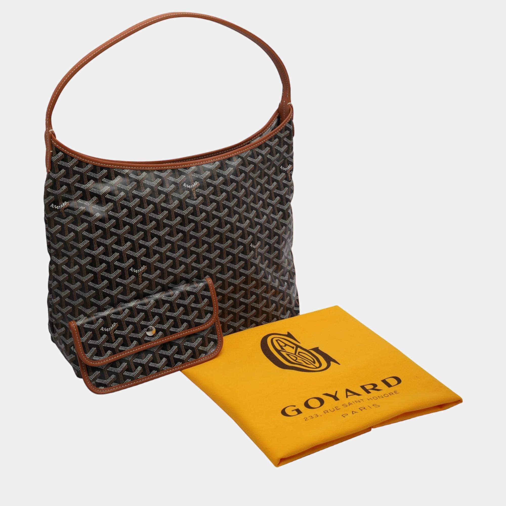 Goyard, Bags, Goyard New Boheme Hobo Bag Style Black Coated Canvas Tan  Leather Trim