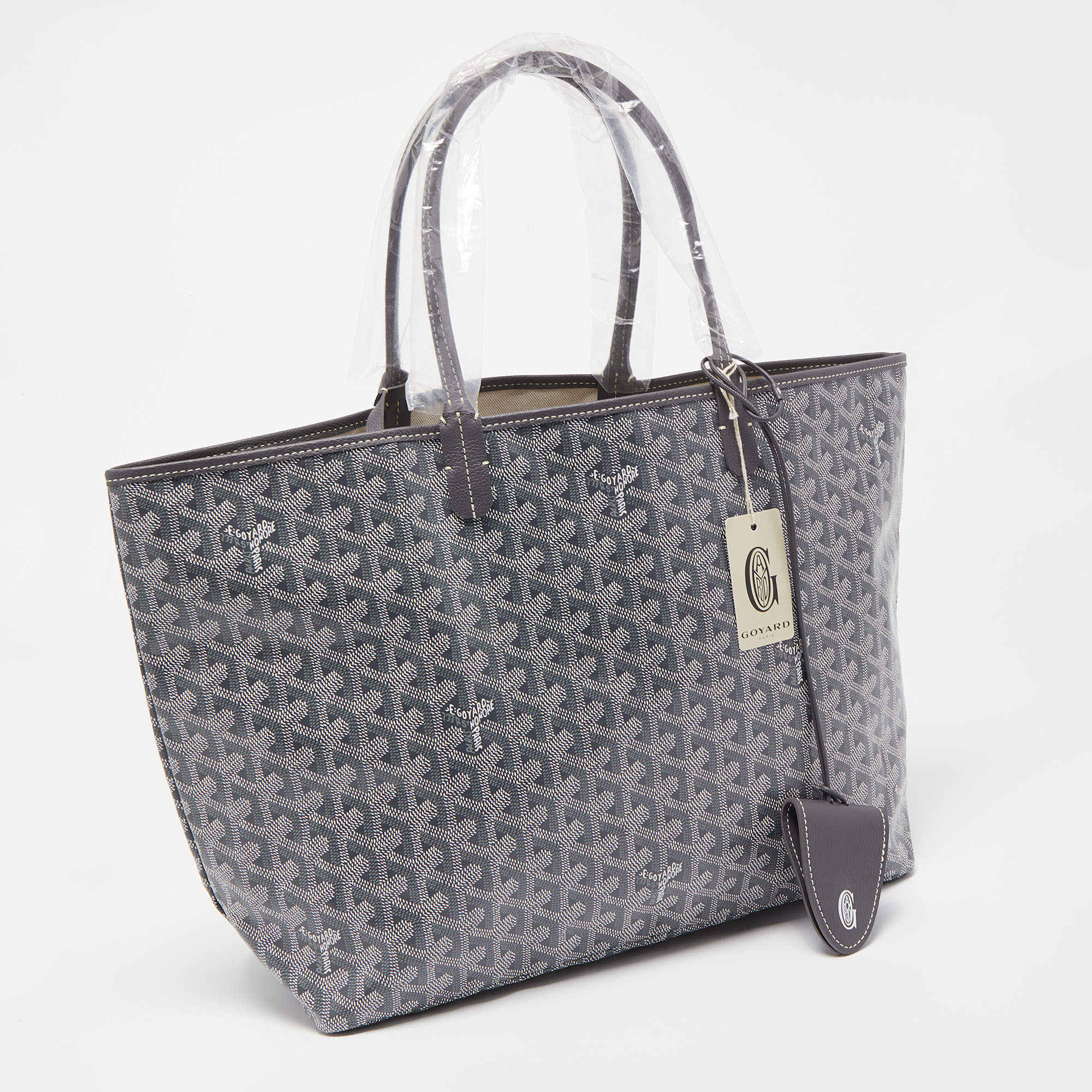 goyard saint louis small tote bag grey canvas grey leather, with dust cover