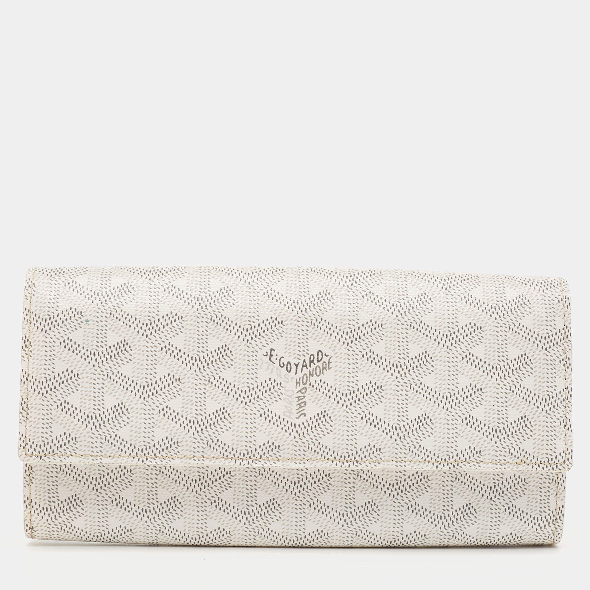 Pre Owned Goyard White Goyardine Coated Canvas Varenne Continental Wallet