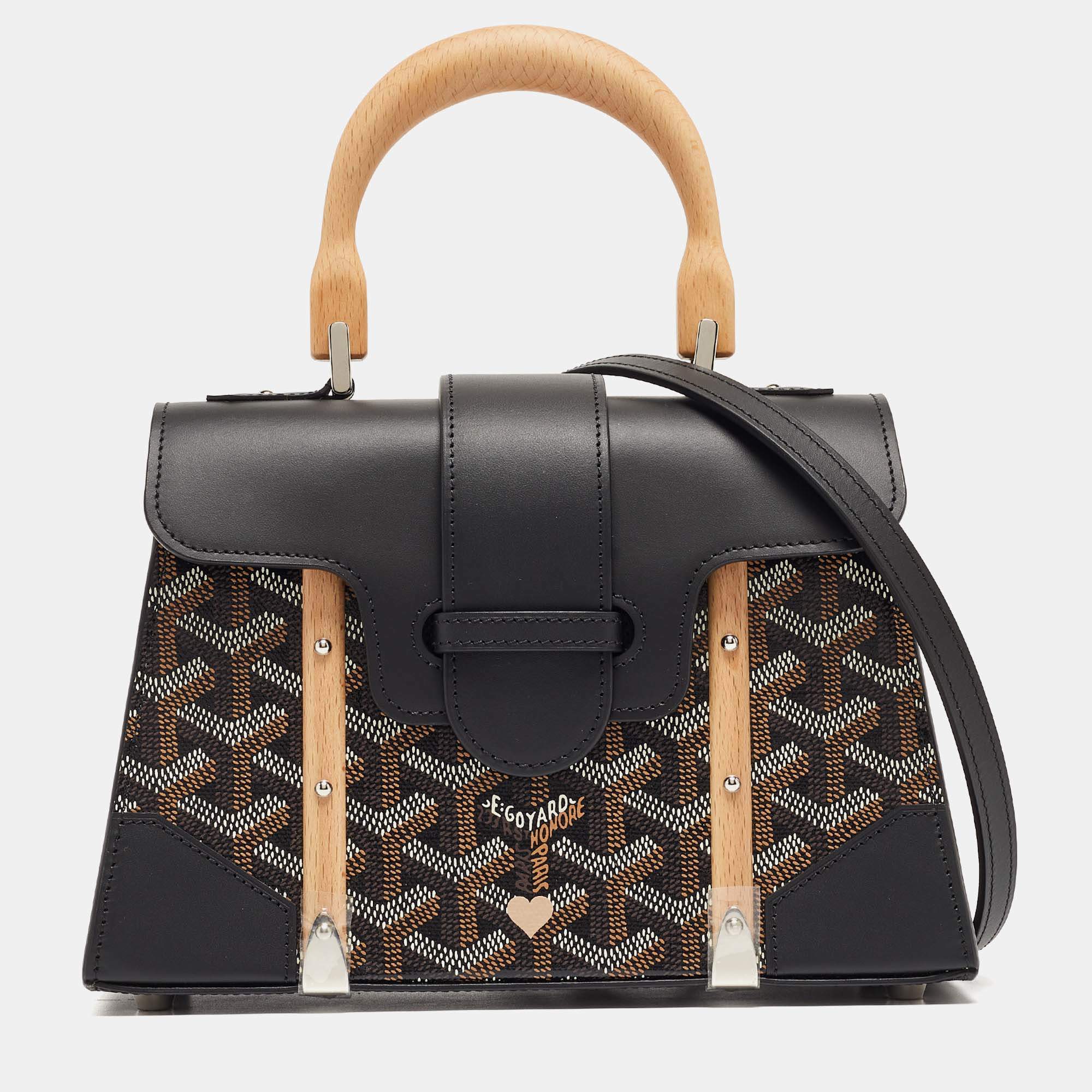 Pre Owned Goyard Black Goyardine Coated Canvas & Leather Limited Edition Customized Heart Mini Saigon Top Handle Bag